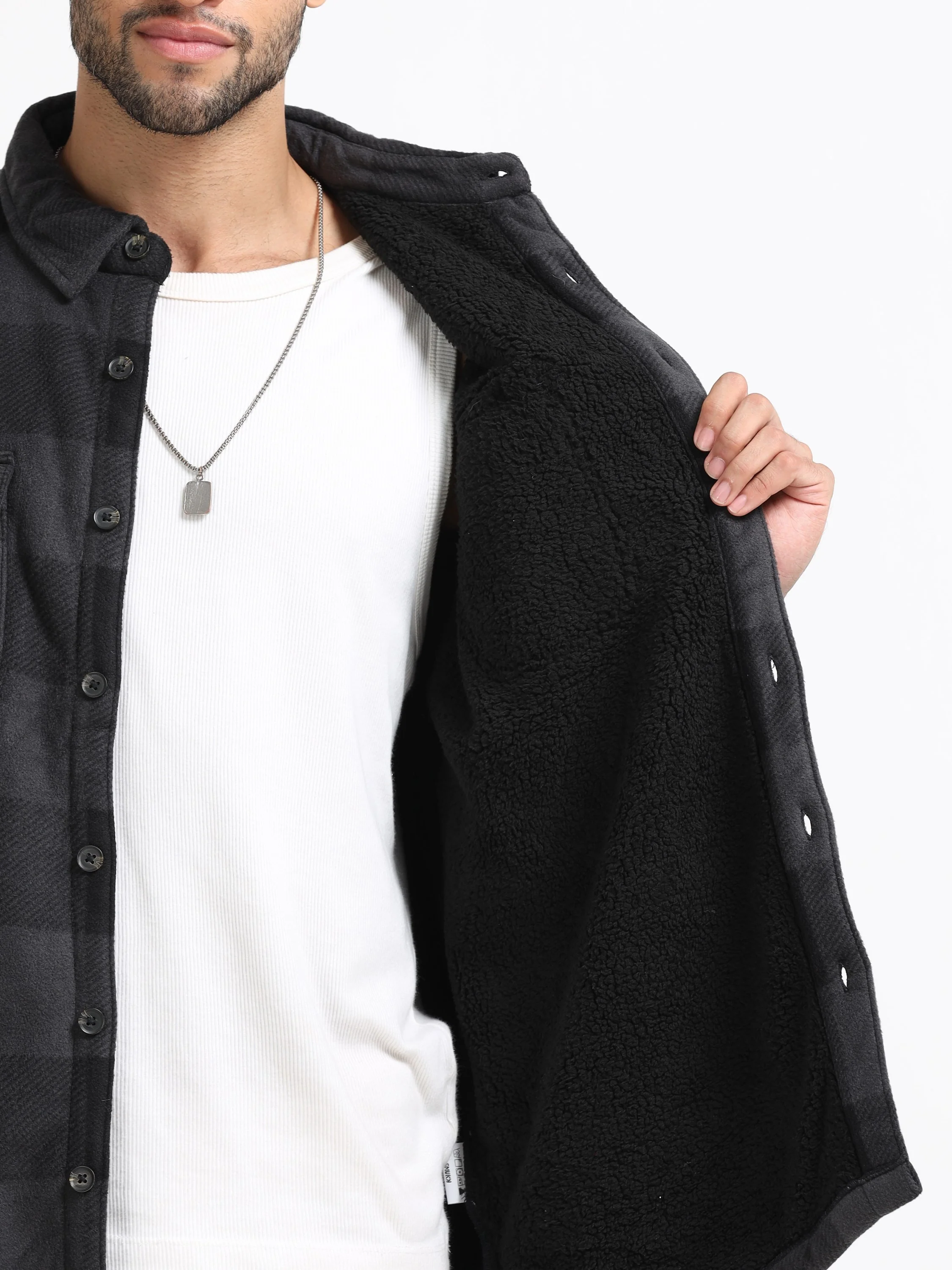 Men Black Polar Fleece Shacket - Image 2