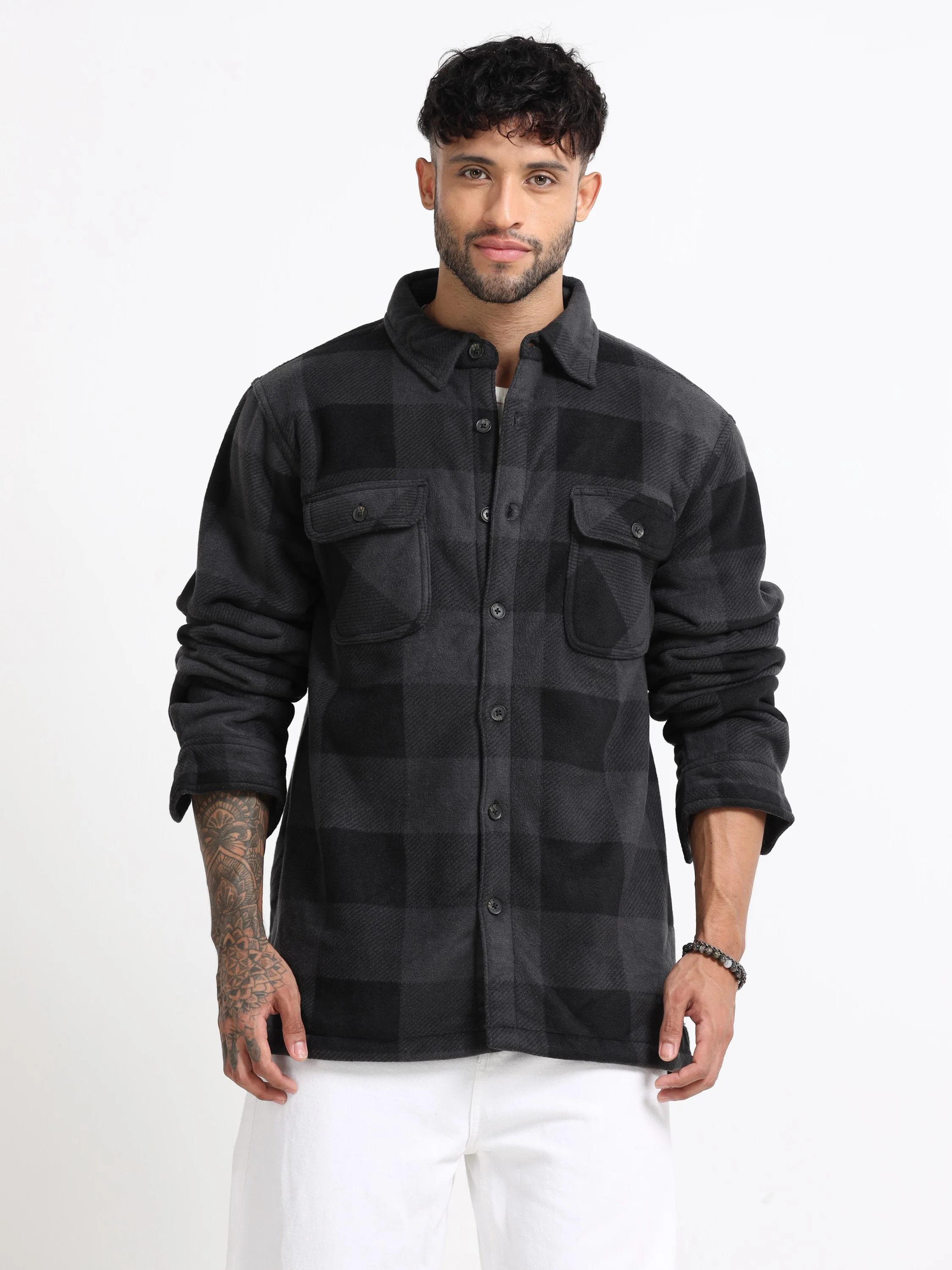 Men Black Polar Fleece Shacket - Image 4