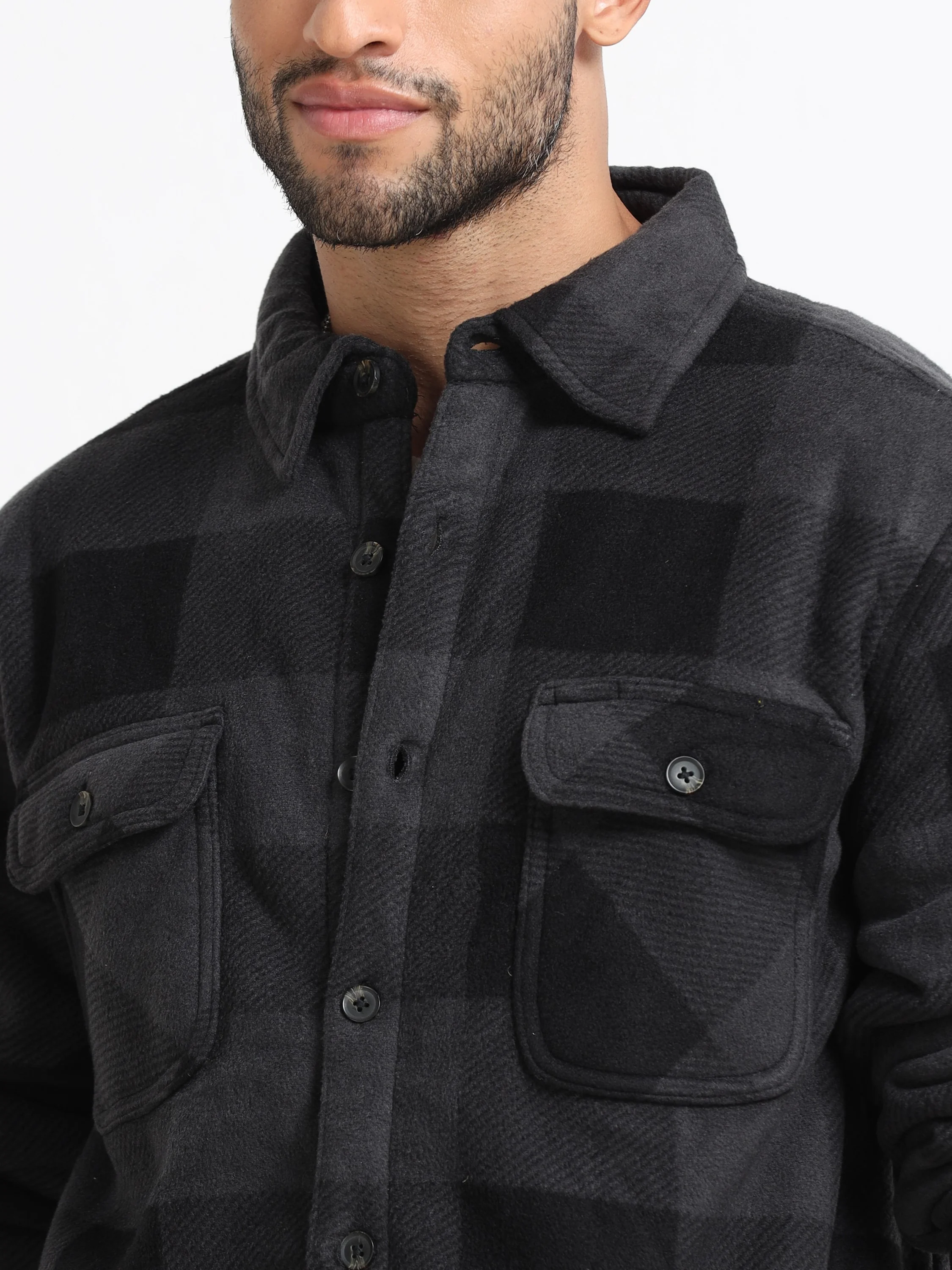 Men Black Polar Fleece Shacket - Image 6