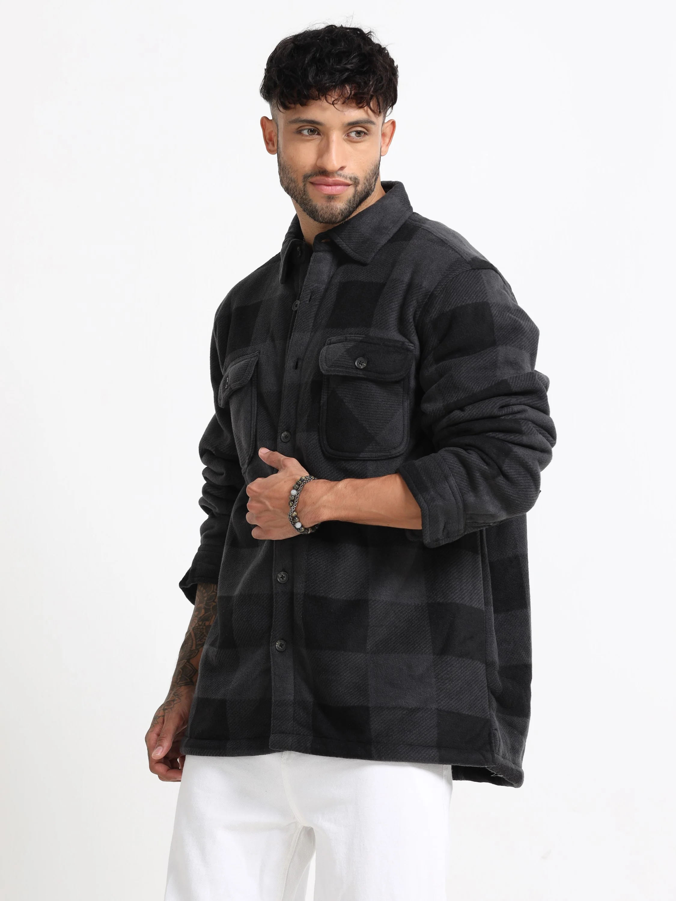 Men Black Polar Fleece Shacket - Image 7