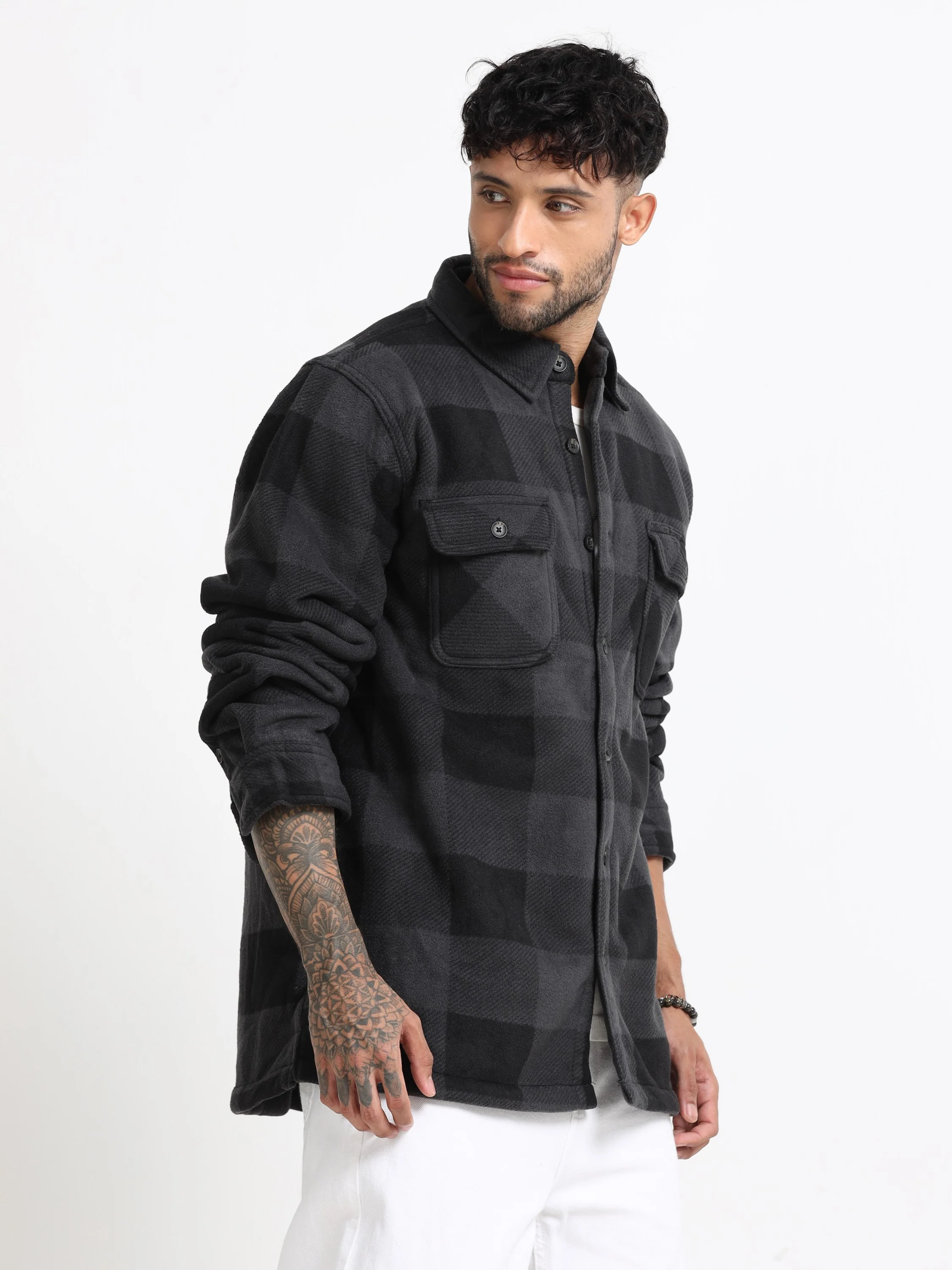 Men Black Polar Fleece Shacket - Image 8
