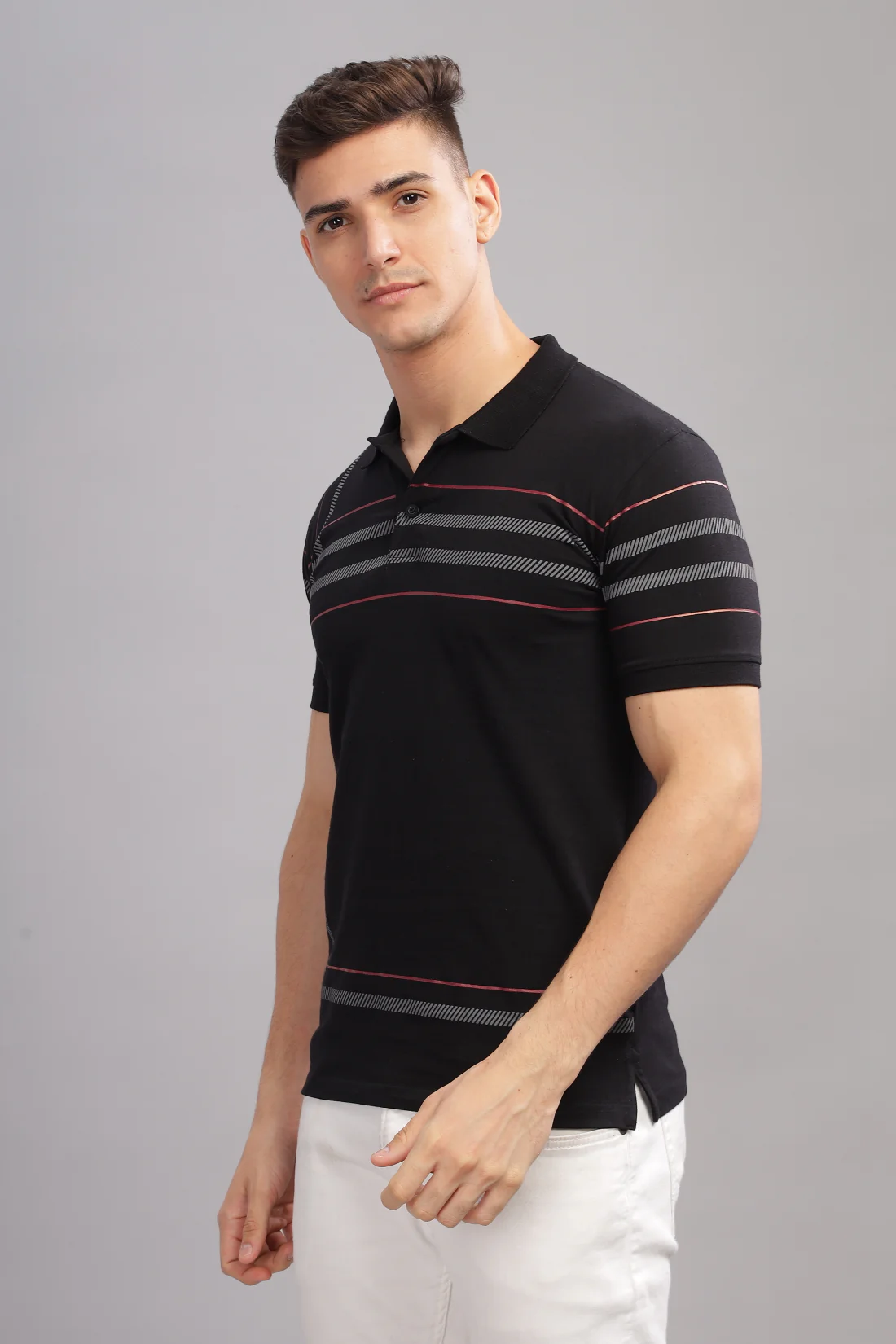 Men Black Regular Fit Polo T-Shirt - Image 2