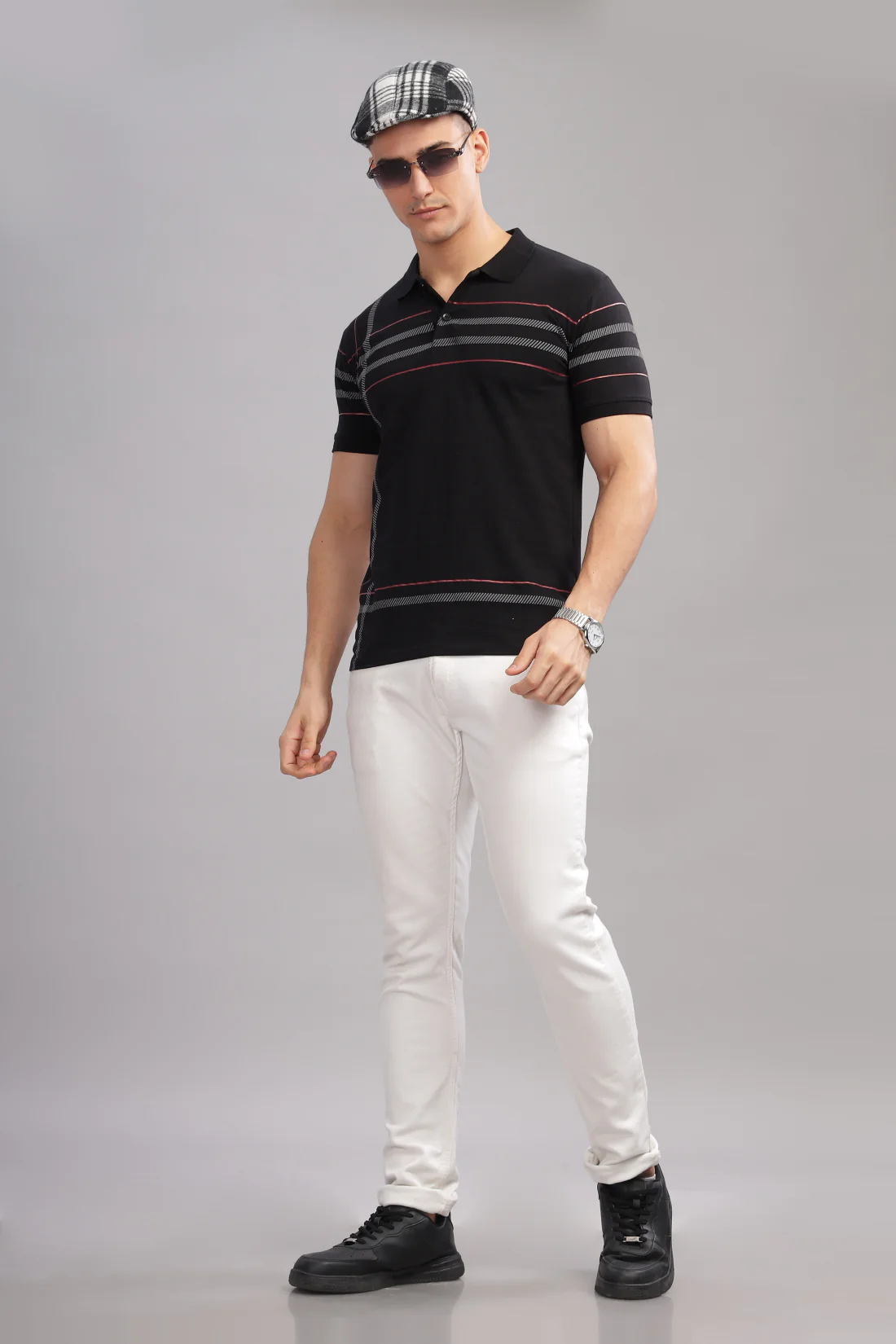 Men Black Regular Fit Polo T-Shirt - Image 5