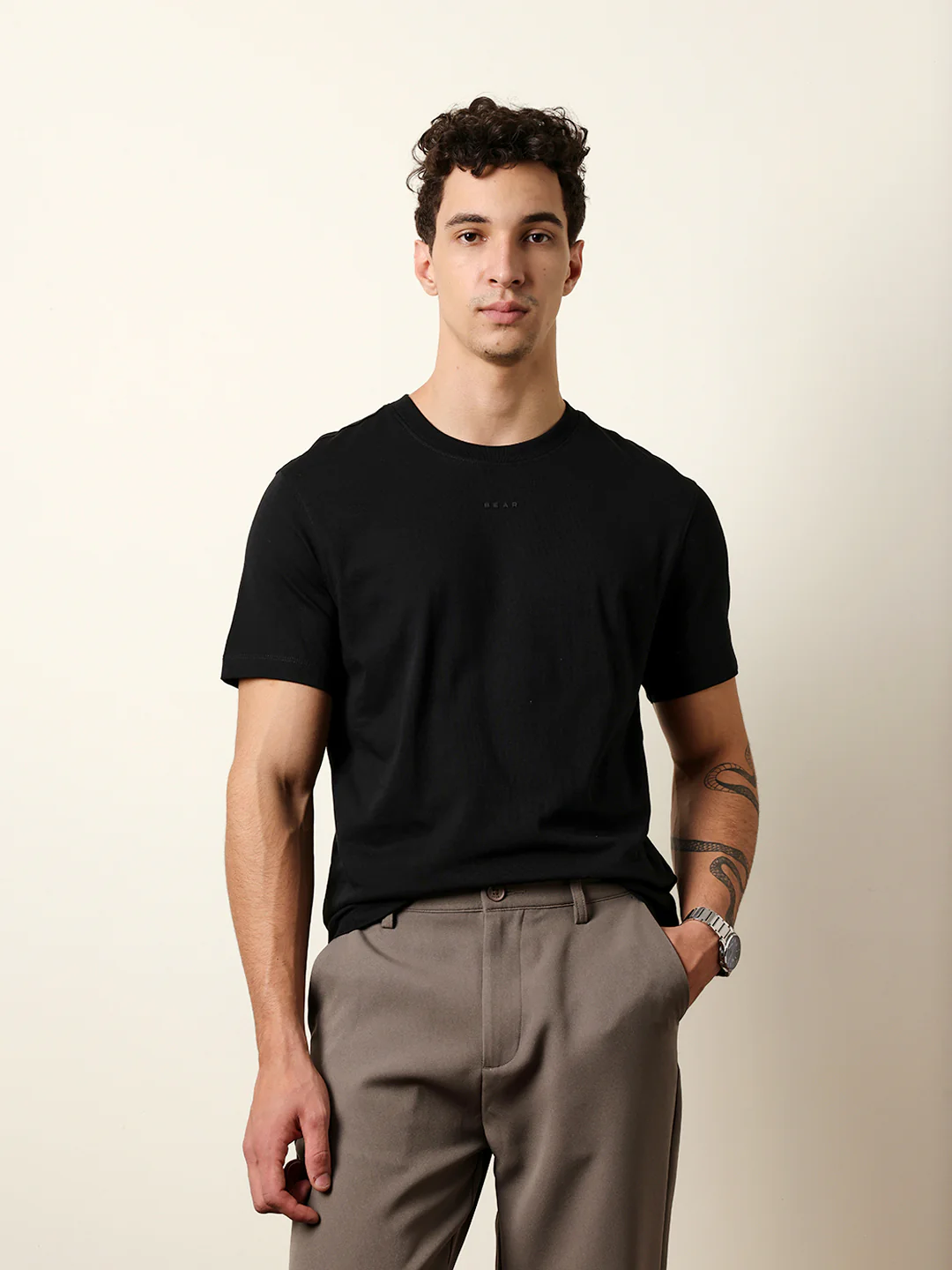 Men Black Half Sleeve Regular T-Shirt - Image 3