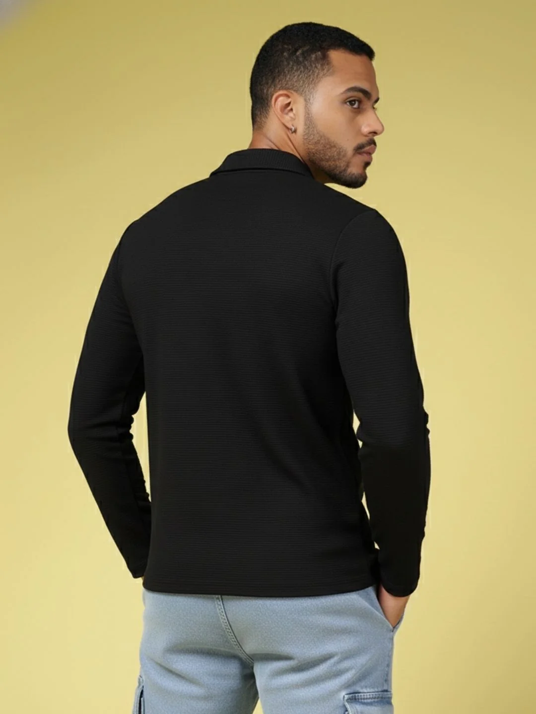 Men Black High Neck Polyester T-Shirt - Image 2