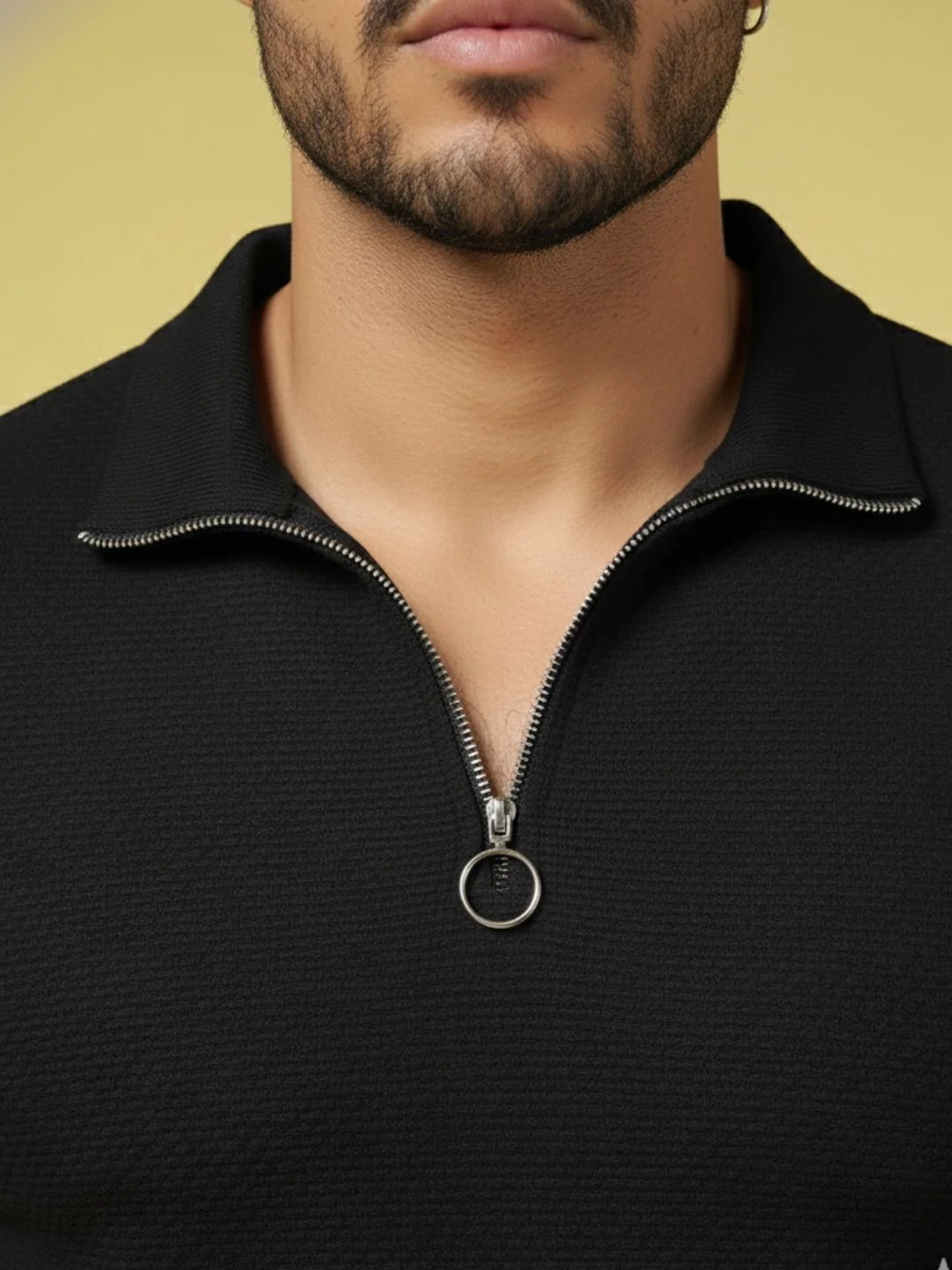 Men Black High Neck Polyester T-Shirt - Image 3