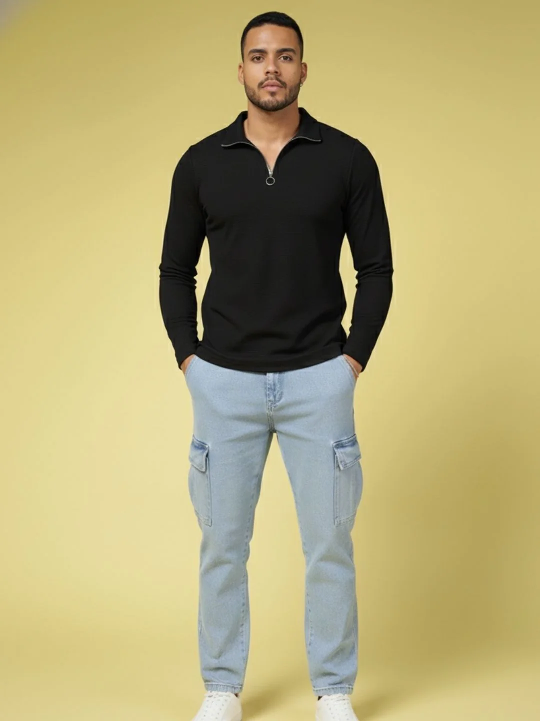 Men Black High Neck Polyester T-Shirt - Image 4