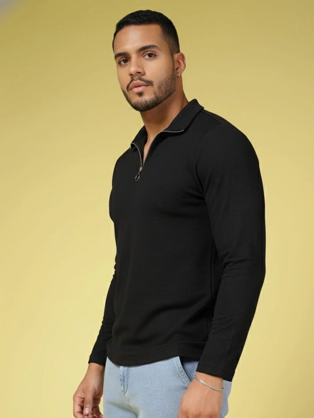 Men Black High Neck Polyester T-Shirt - Image 5