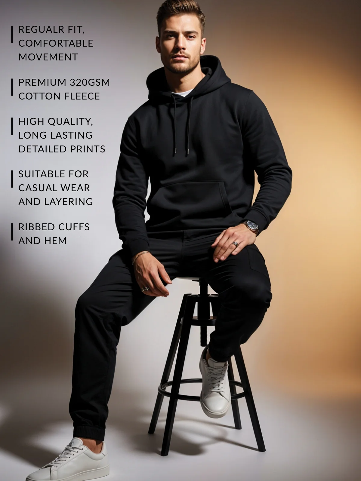 Men Black Printed Hoodie - Image 6