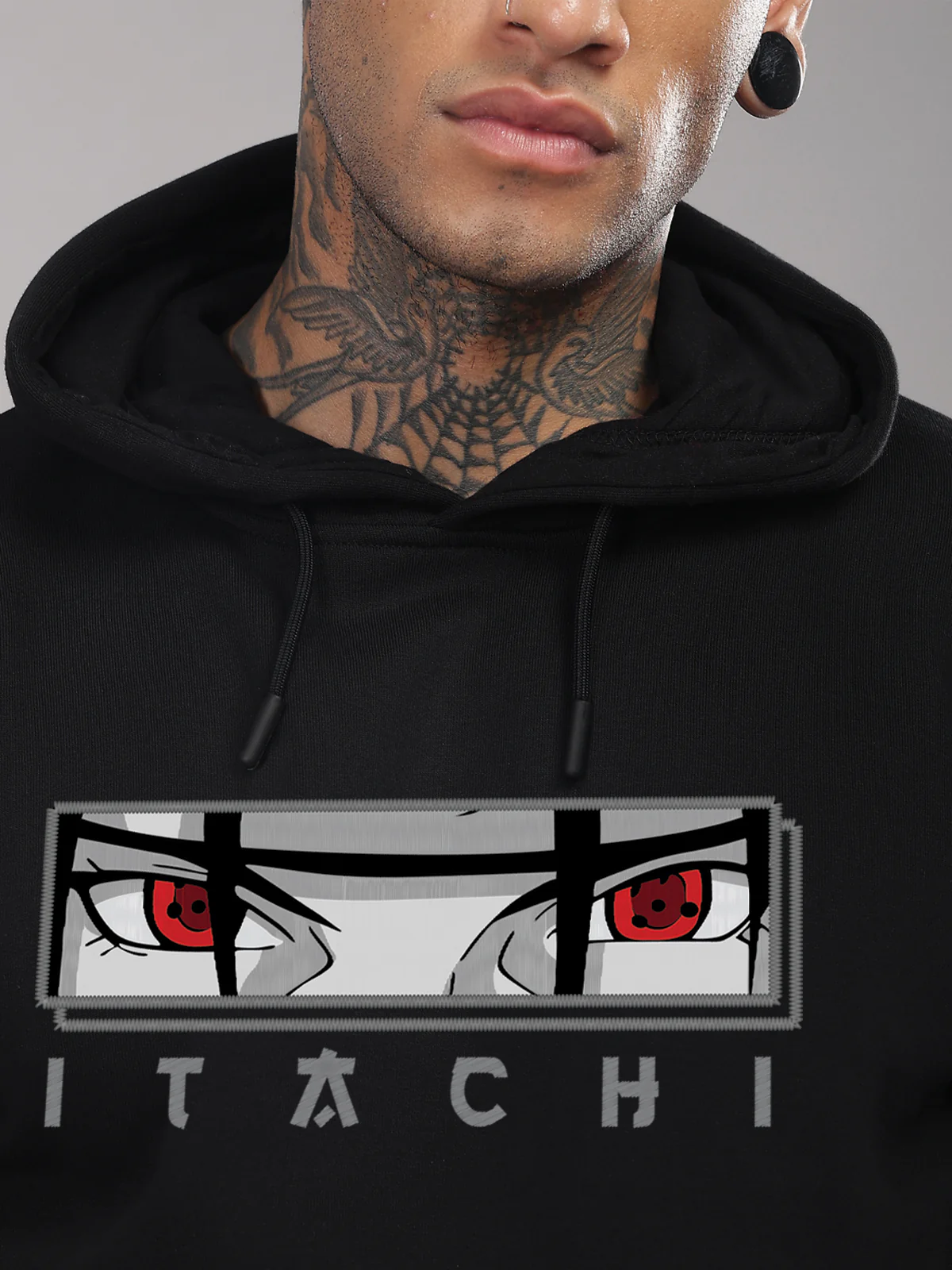 Men Black Itachi Uchiha Printed Hoodie - Image 3