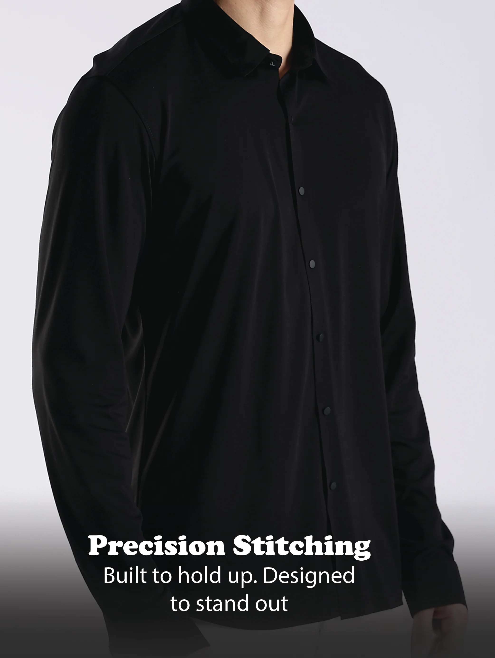 Men Black Knitted Slim Fit Shirt - Image 11