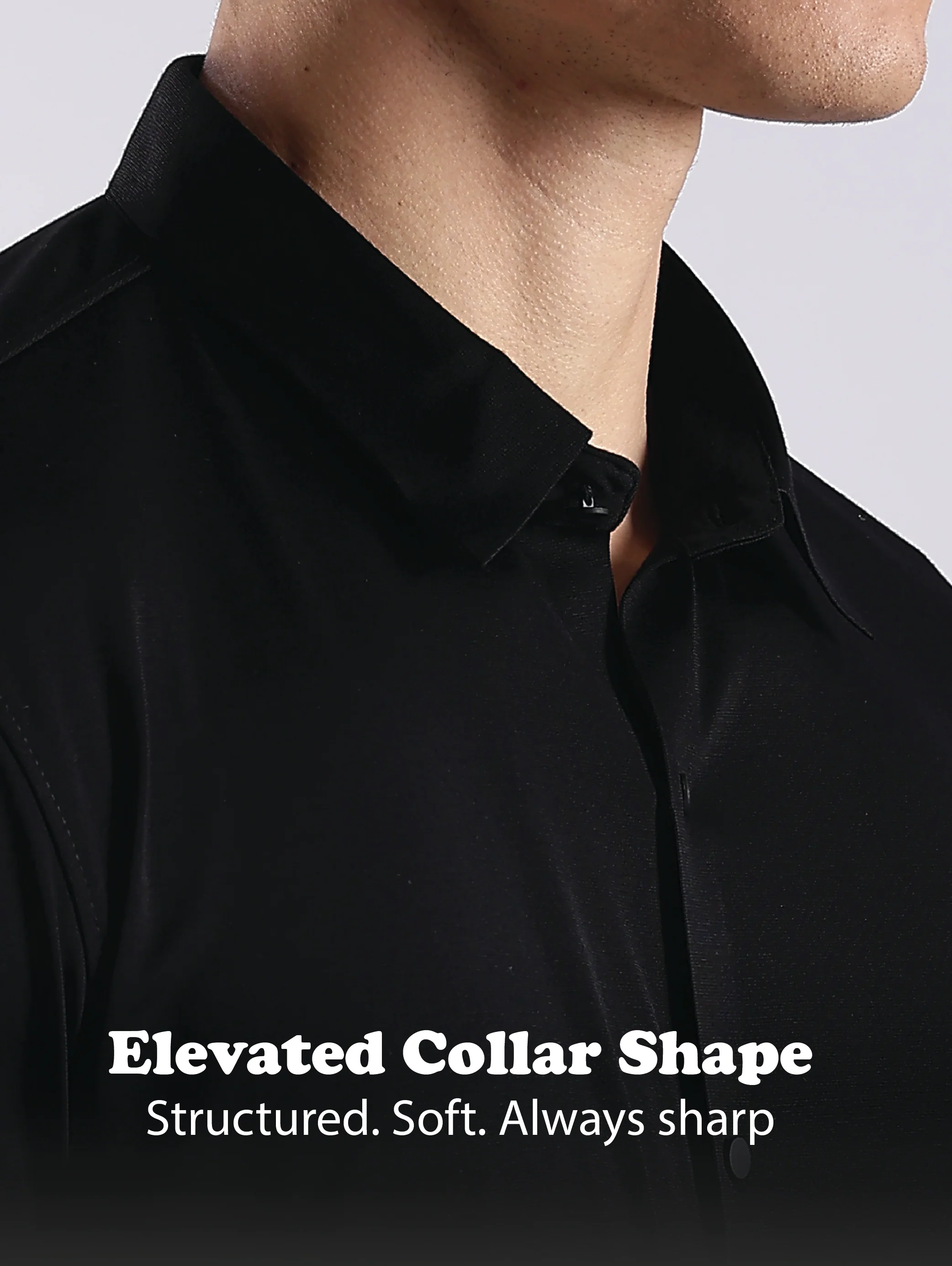 Men Black Knitted Slim Fit Shirt - Image 12