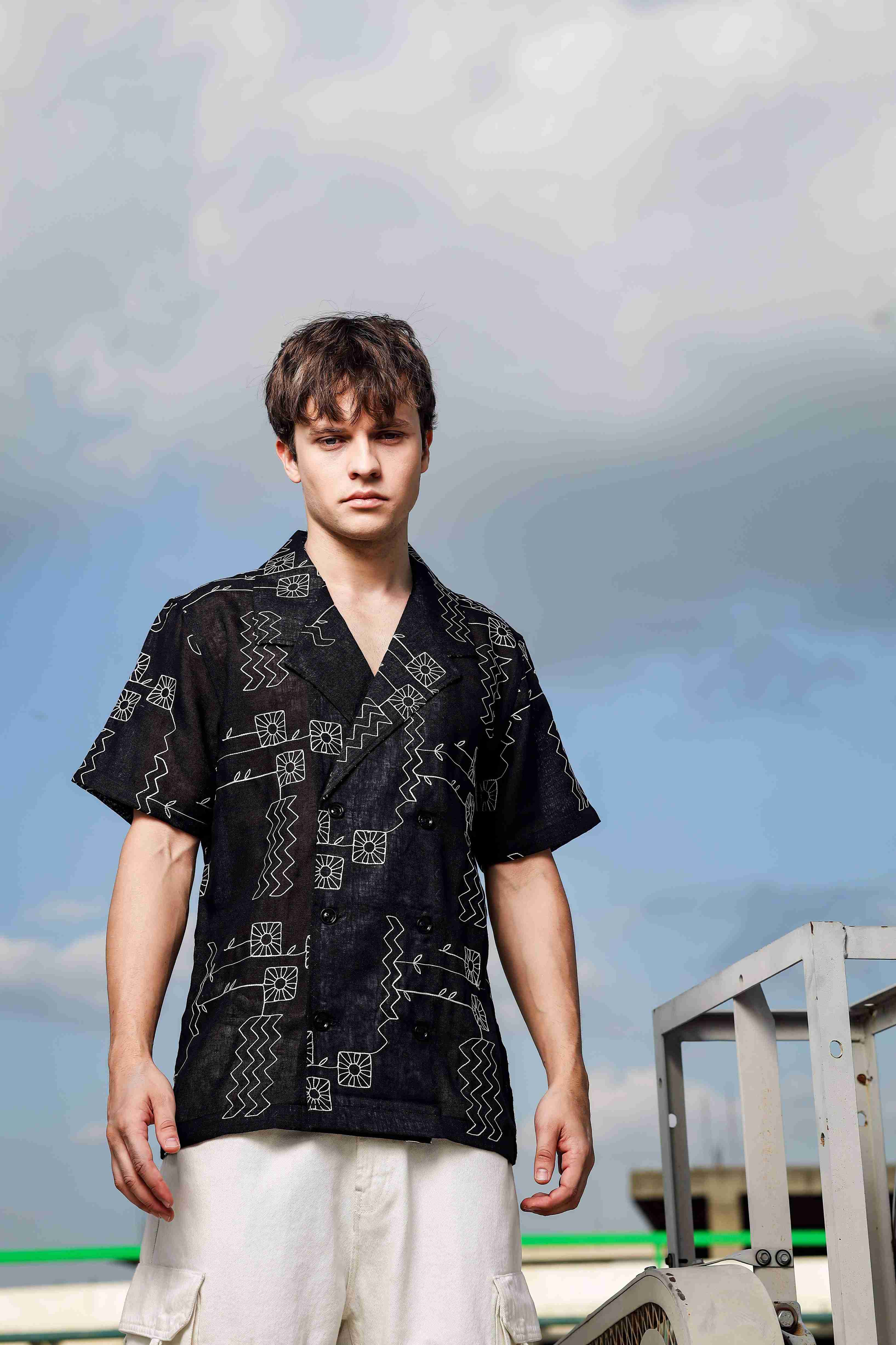 Men Black Korean Shirt - Image 3