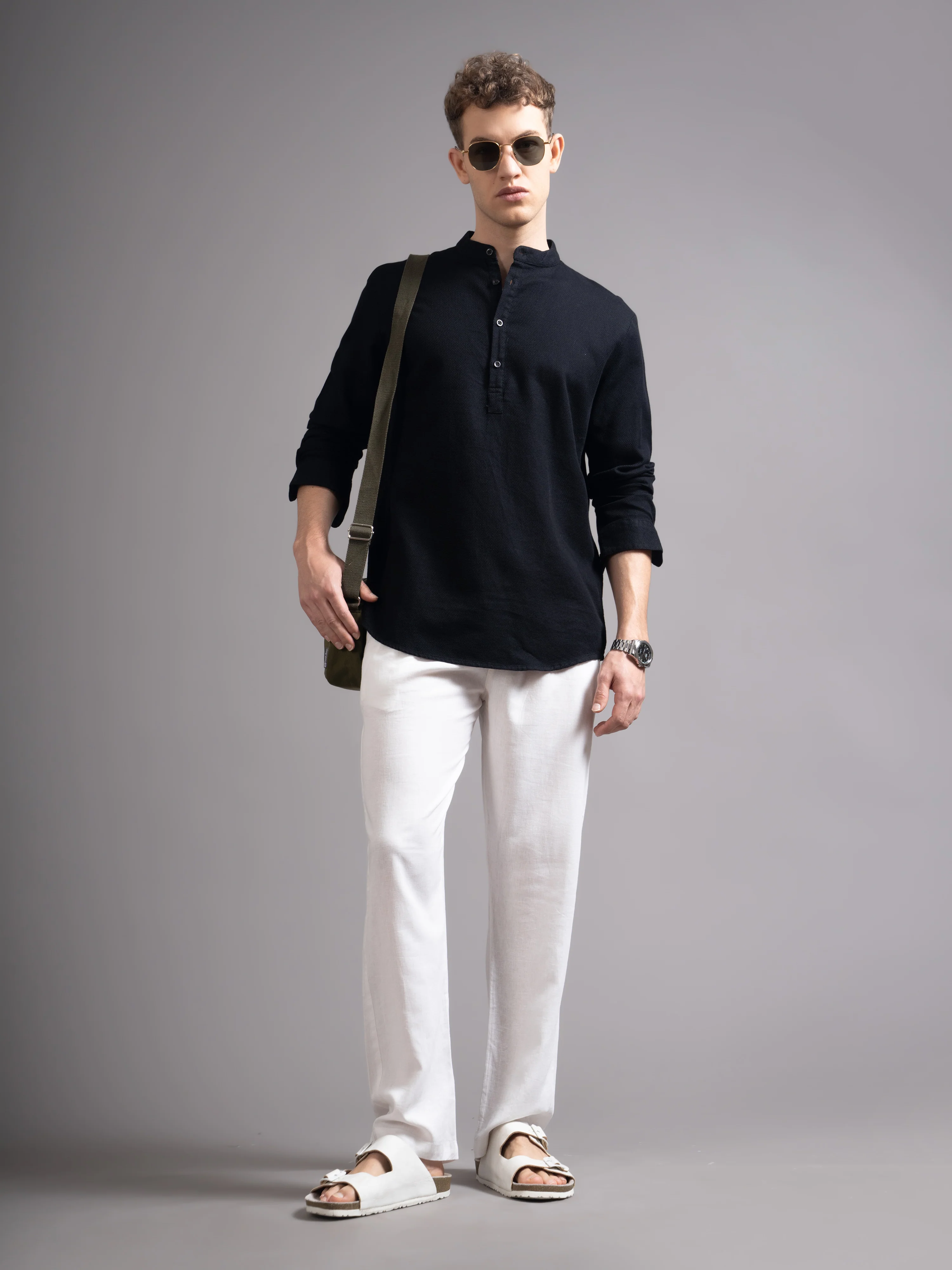 Men Black Kurta Shirt - Image 2