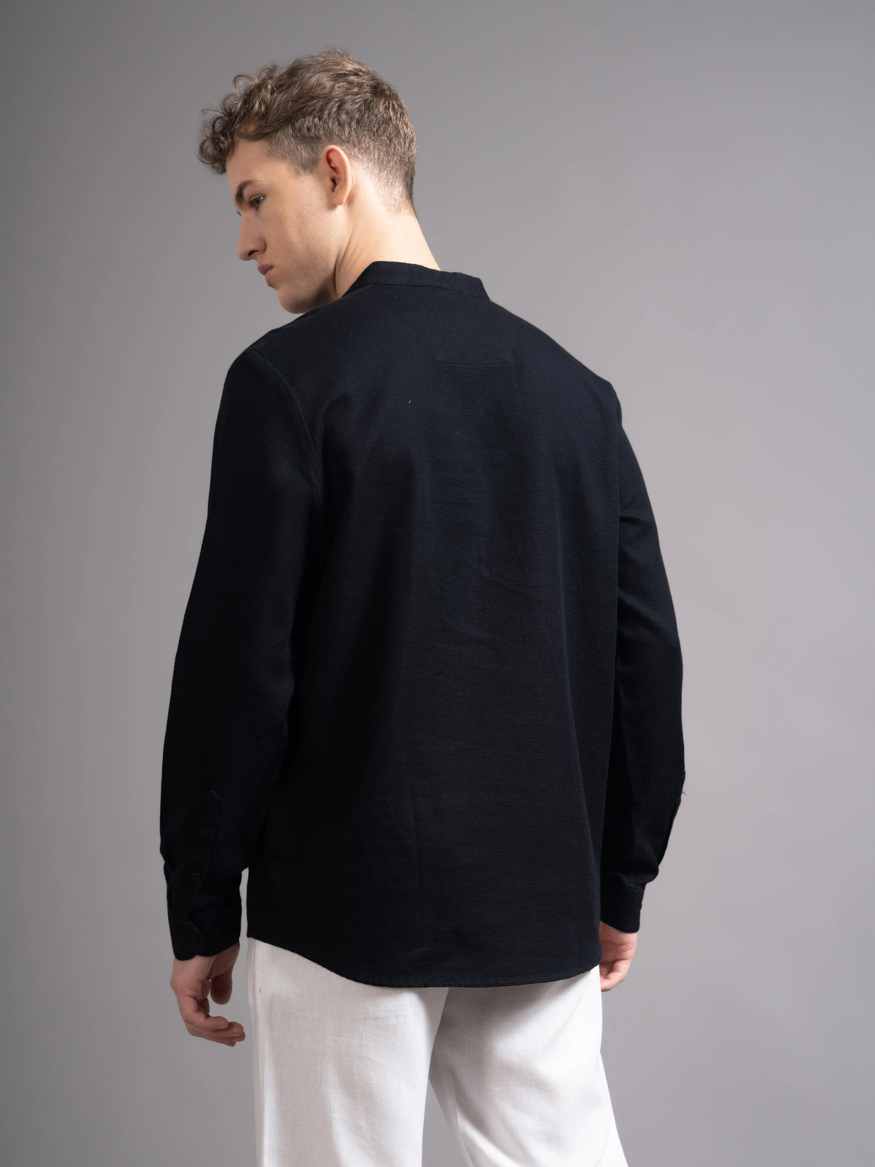 Men Black Kurta Shirt - Image 4