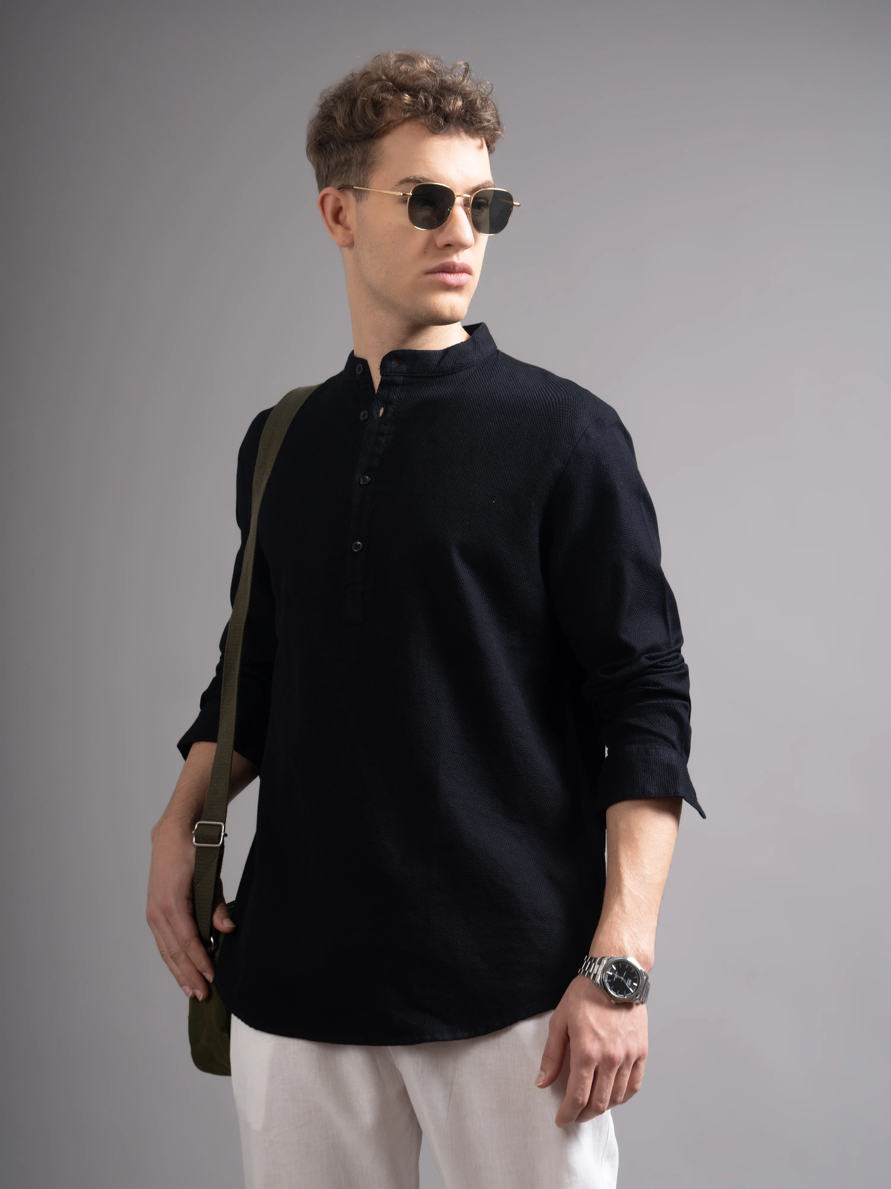 Men Black Kurta Shirt - Image 5