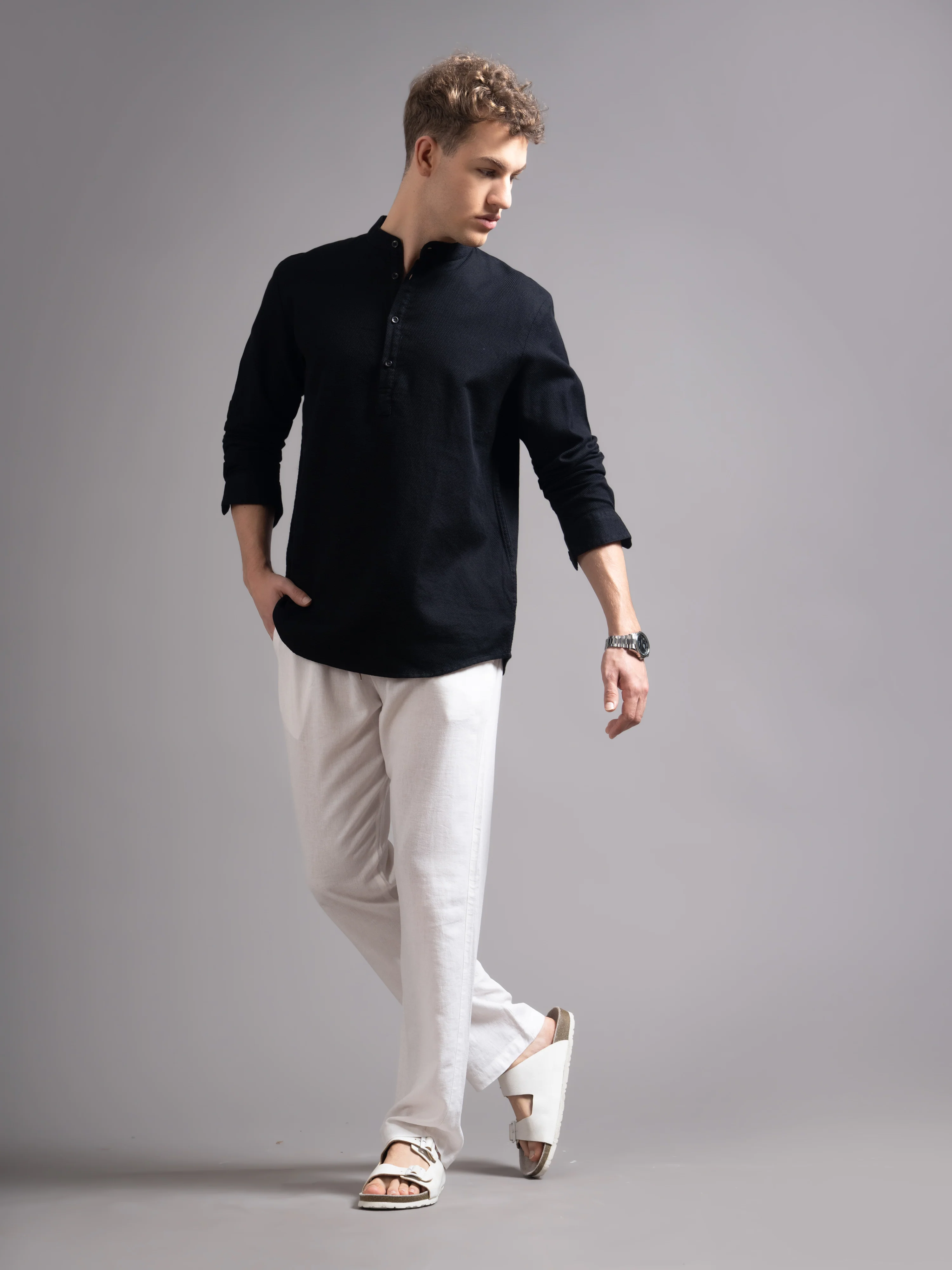 Men Black Kurta Shirt - Image 6