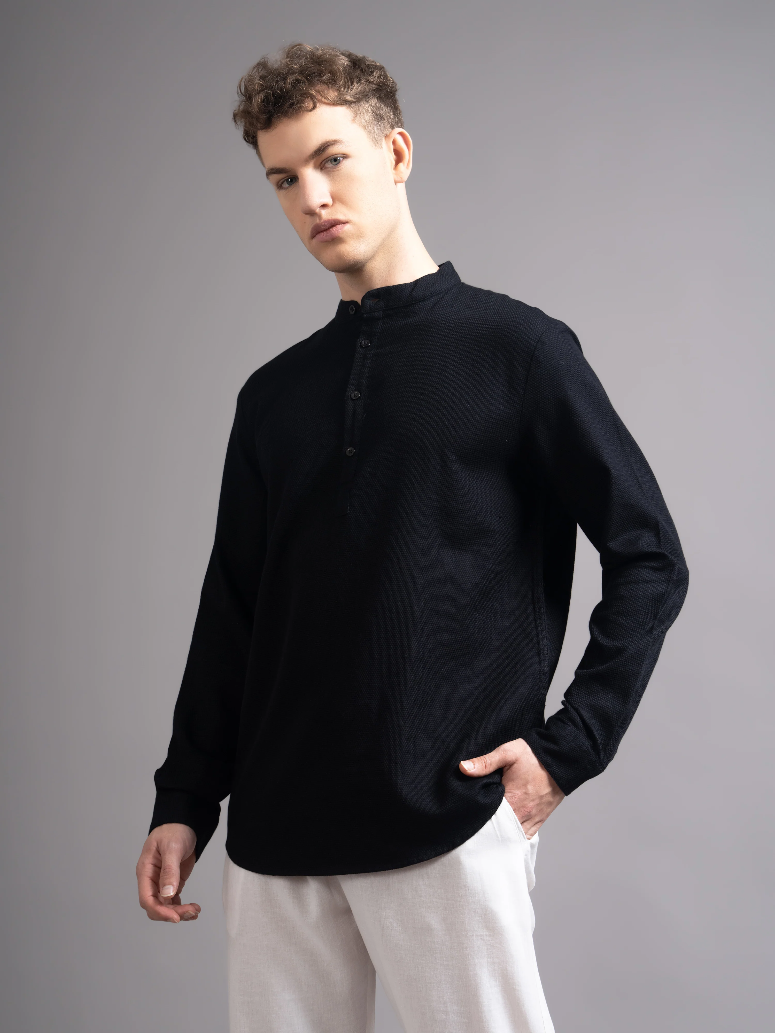 Men Black Kurta Shirt - Image 8