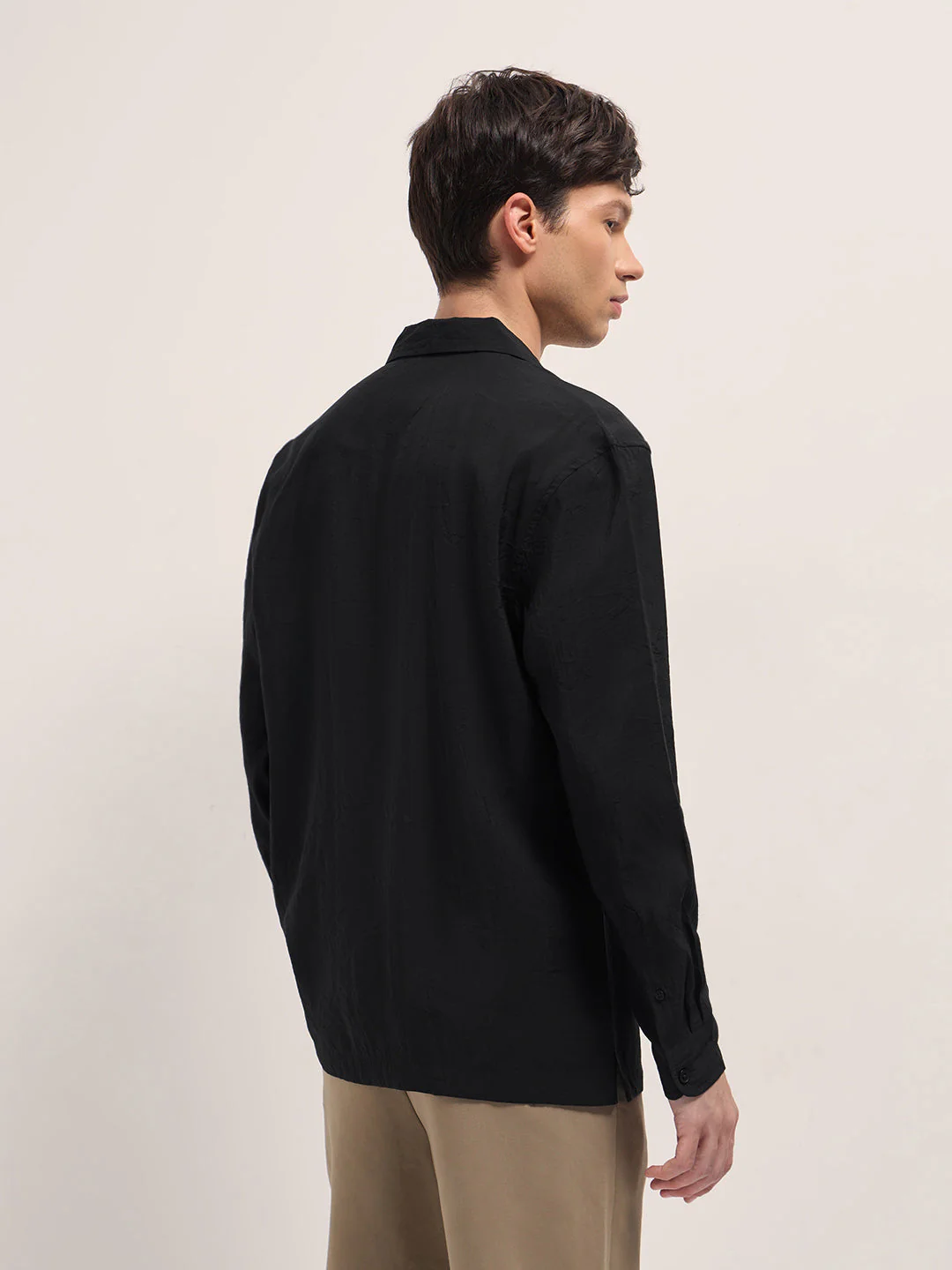 Men Black Lenzing Modal Solid Oversize Fit Casual Shirt - Image 2