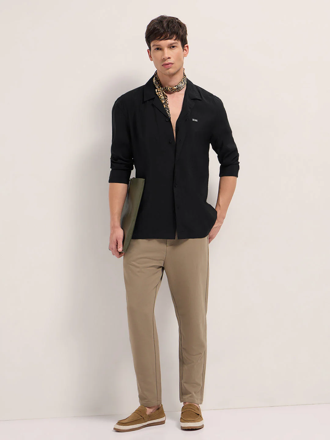 Men Black Lenzing Modal Solid Oversize Fit Casual Shirt - Image 4