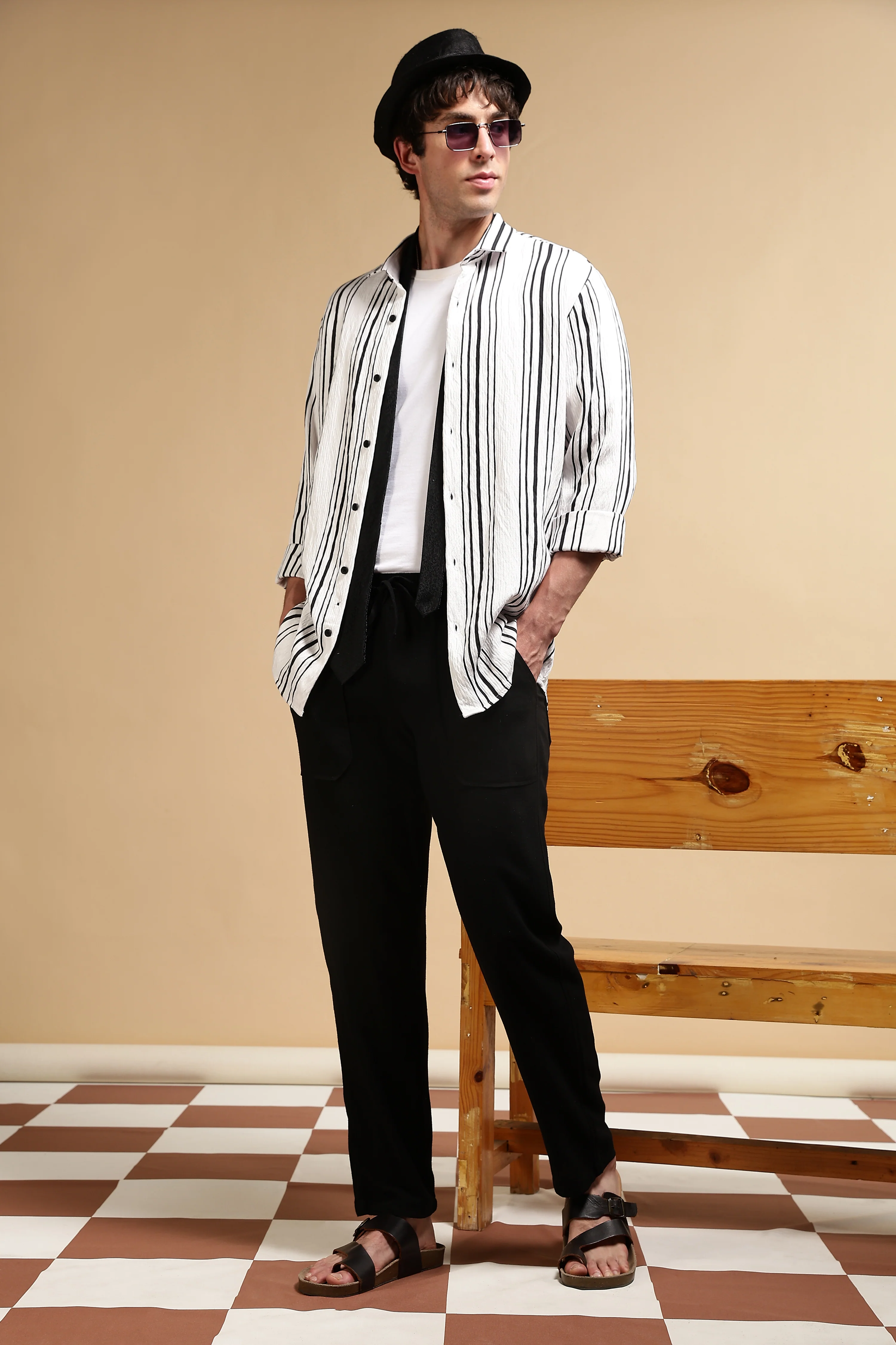 Men Black Linen Blend Loose Fit Drawcord Trousers - Image 6