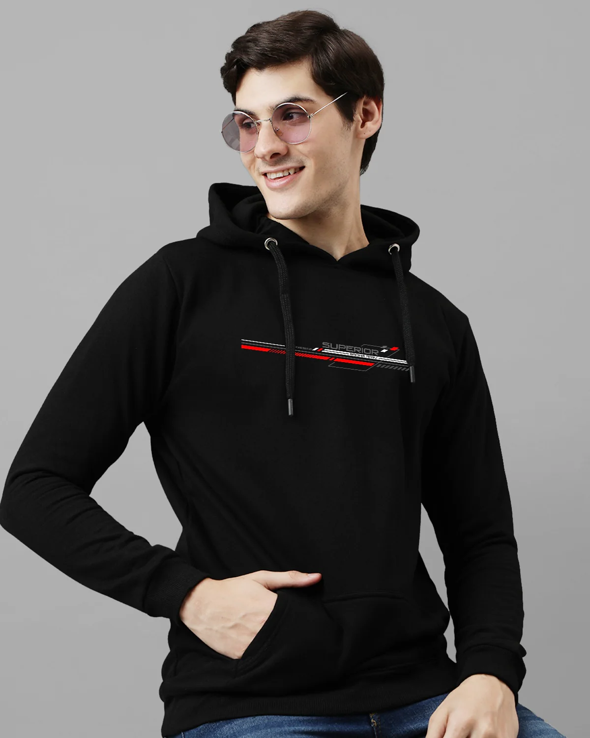 Men Black Long Lasting Printed Hoodie - Image 4