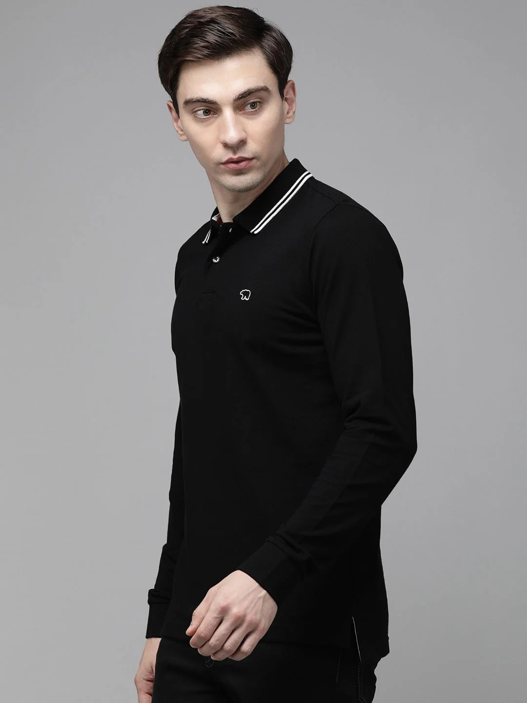 Men  Black Long Sleeves Polo - Image 3