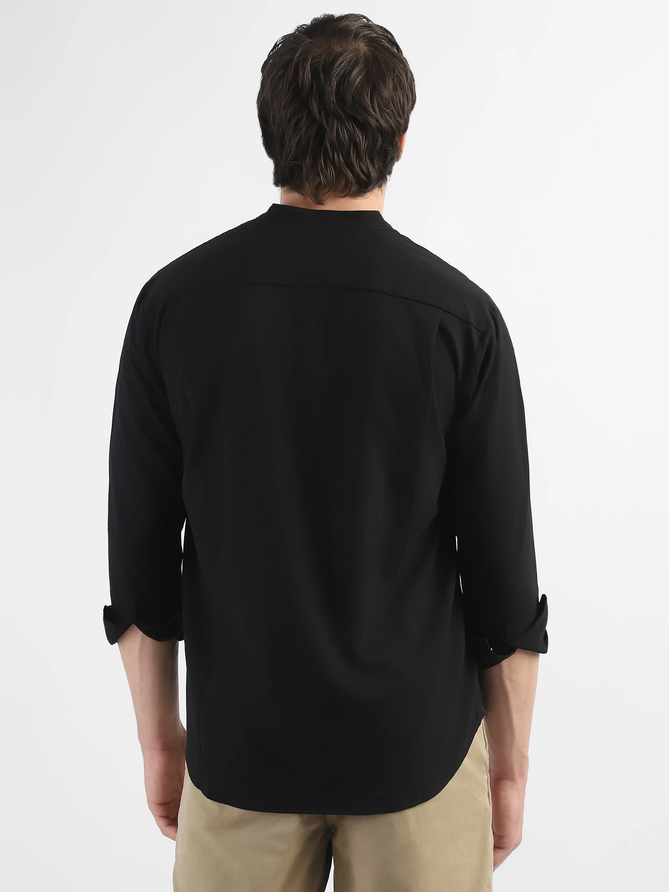 Men Black Mandarin Collar Regular Fit Shirt - Image 4