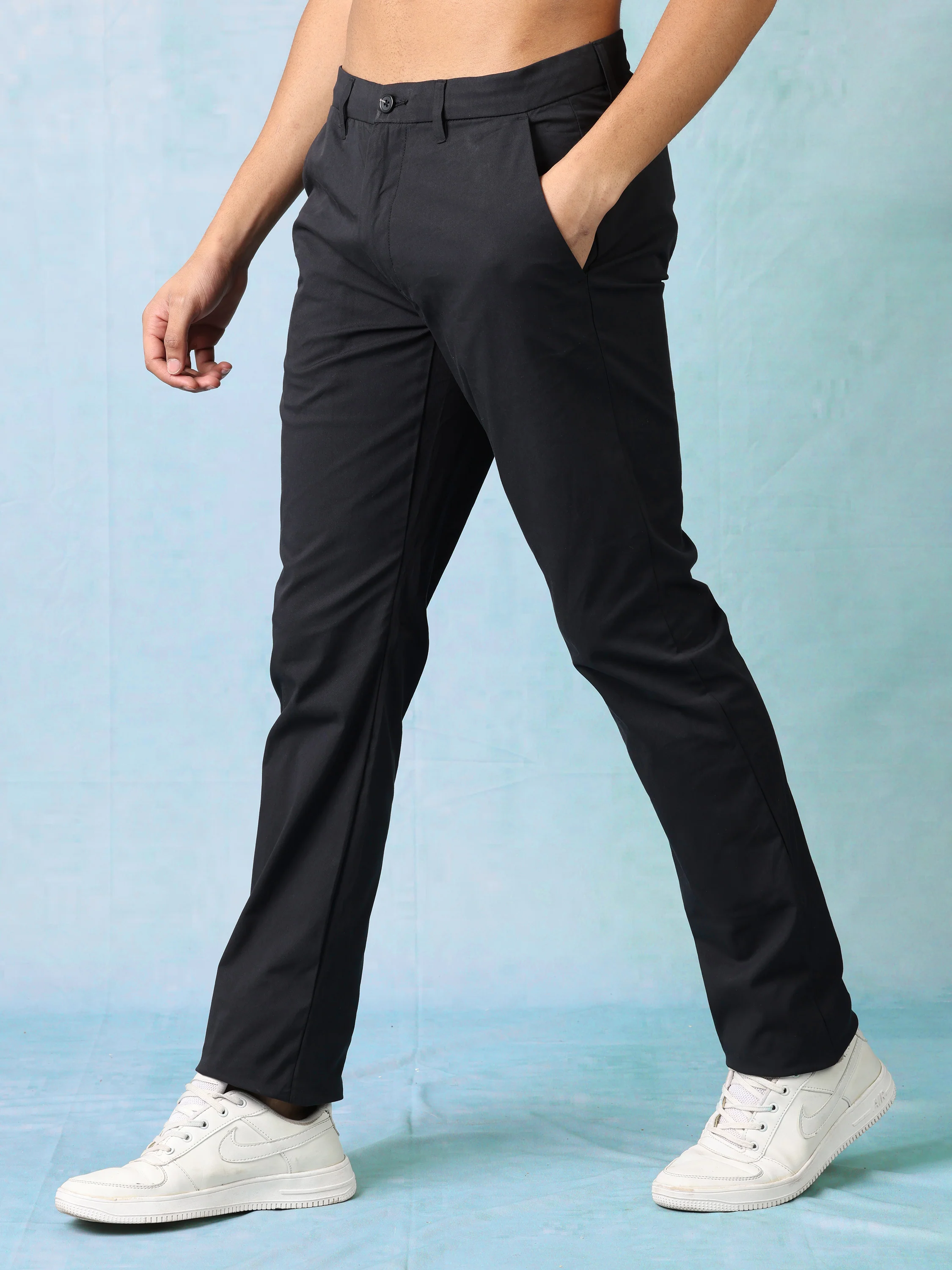 Men Black Mid Rise Regular Fit Trouser - Image 3