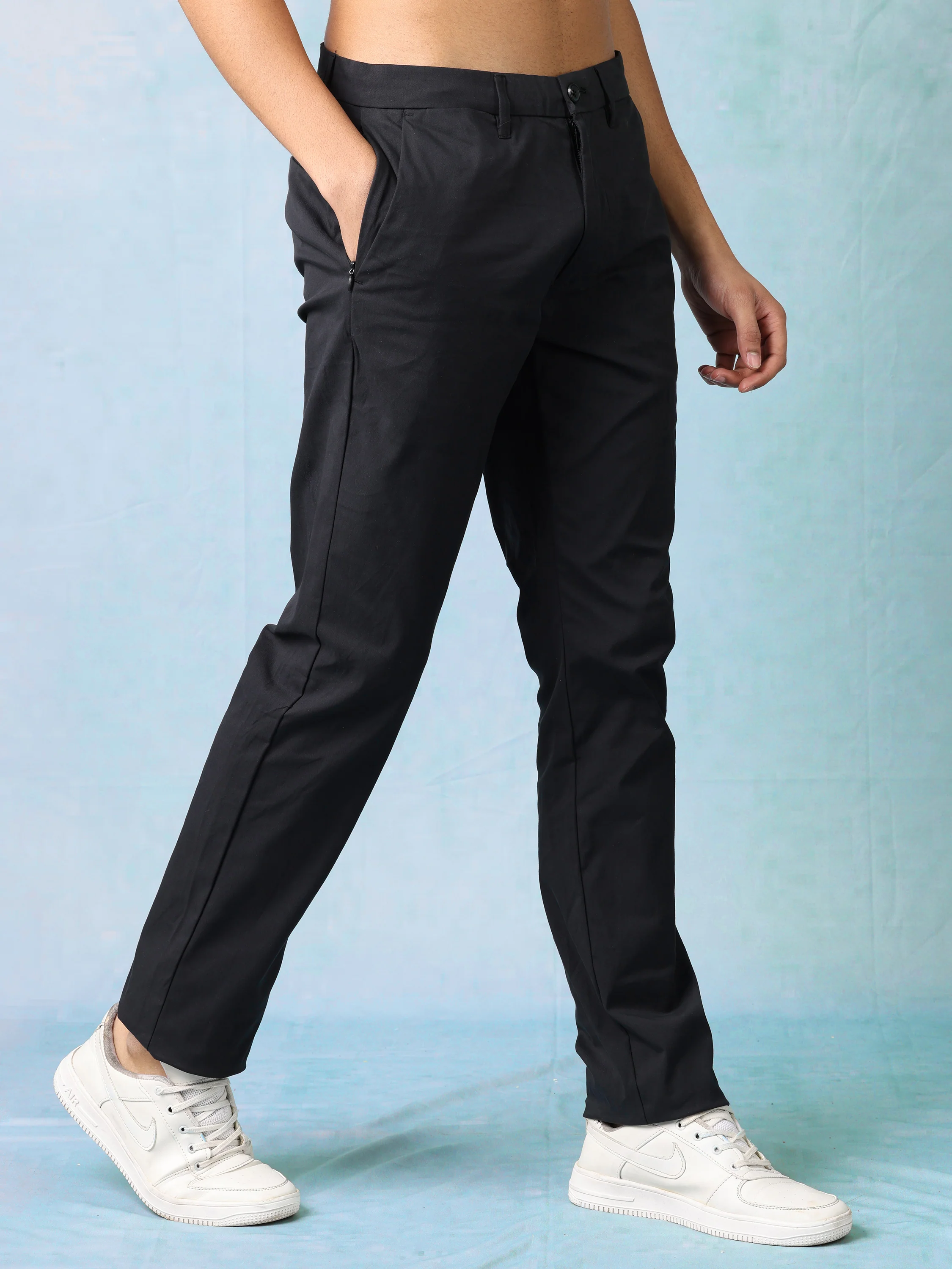 Men Black Mid Rise Regular Fit Trouser - Image 5