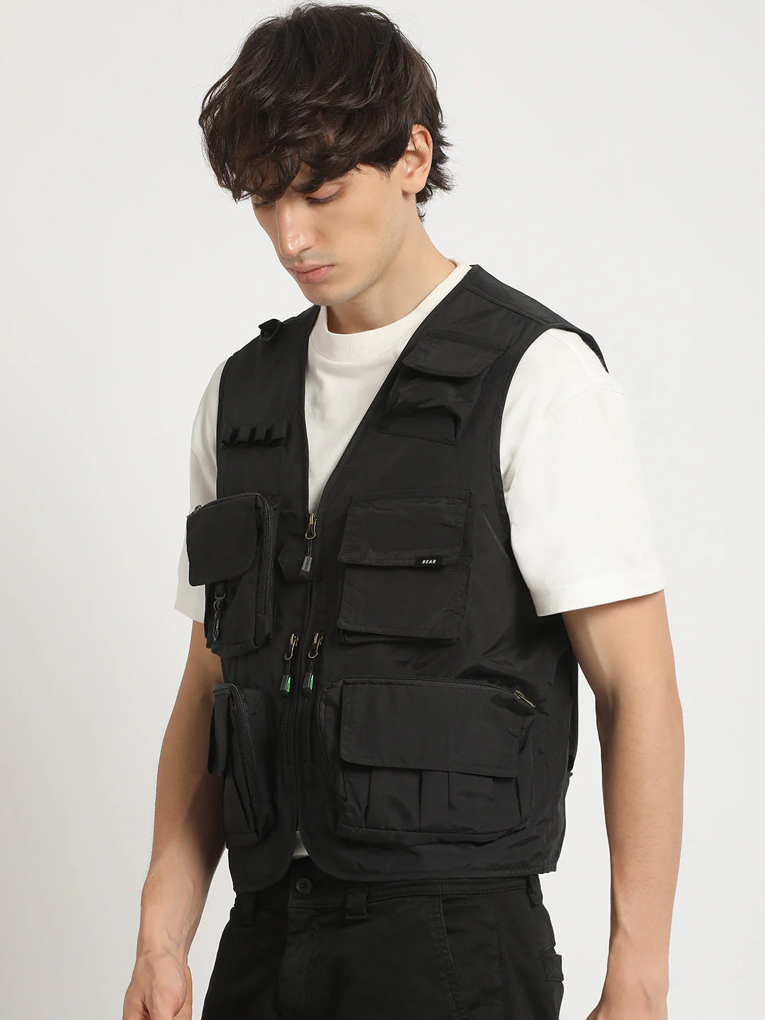 Men  Black Multi-Pocket Utility Jacket - Image 3