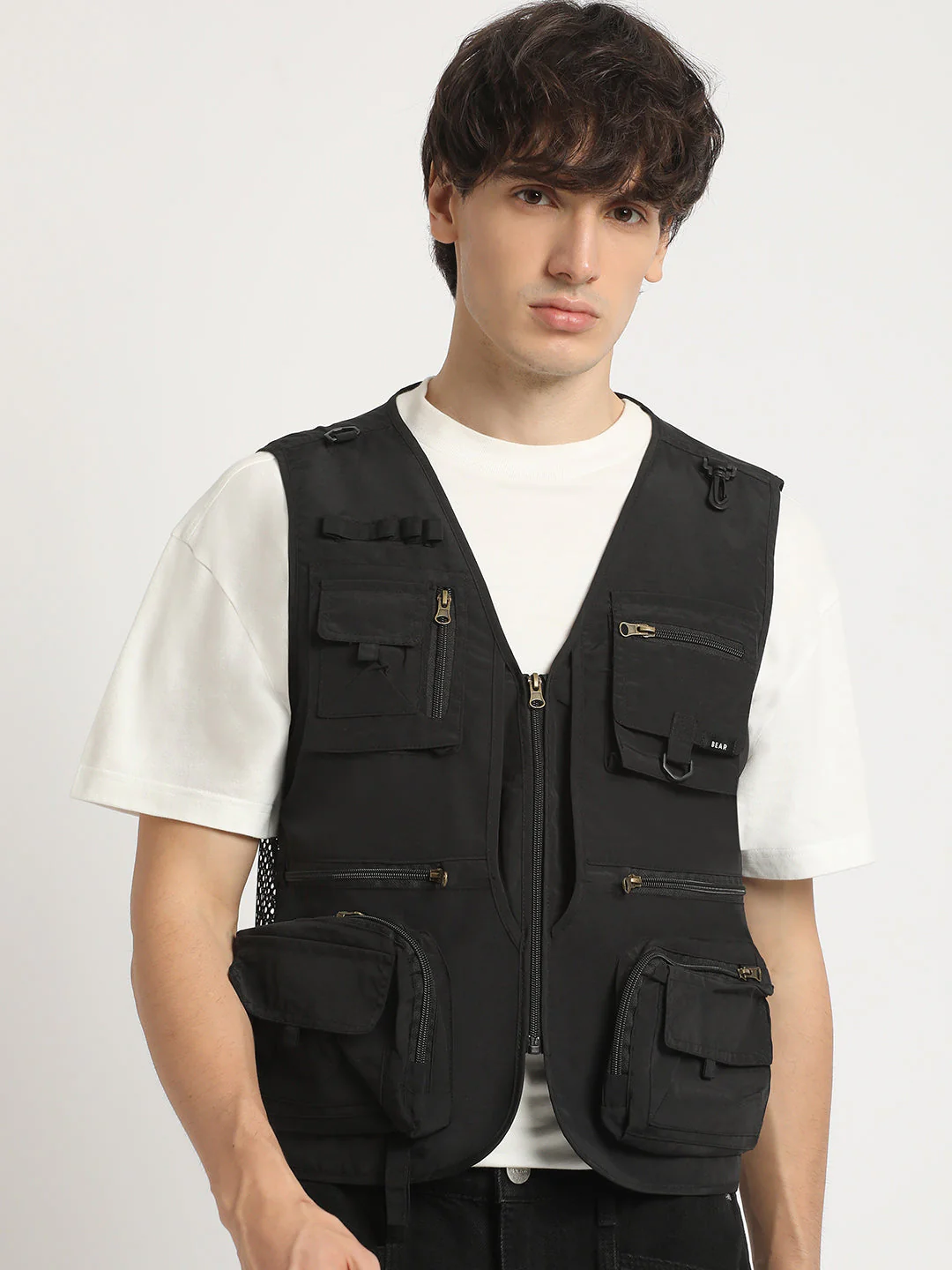 Men  Black Multi-Pocket Utility Jacket - Image 2