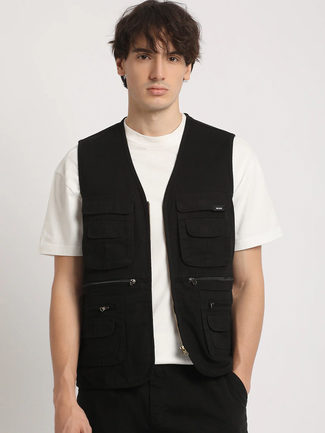 Men Black Multi-Pocket Utility Jacket - Image 2