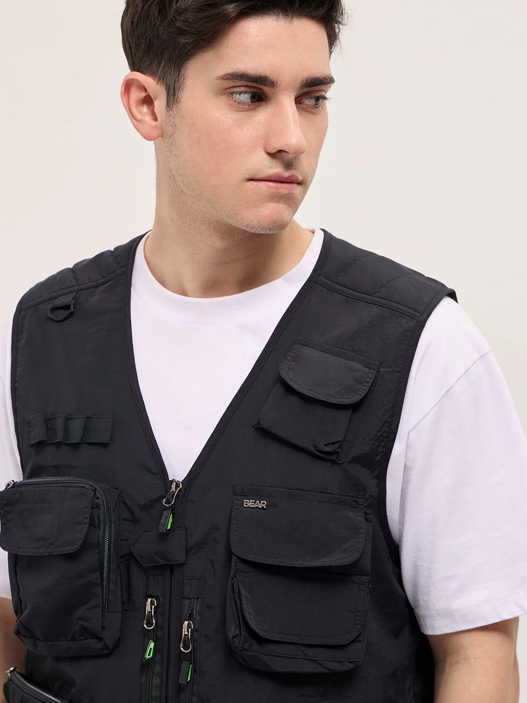 Men Black Outdoor Utility Multi-Pocket Vest Jacket - Image 5