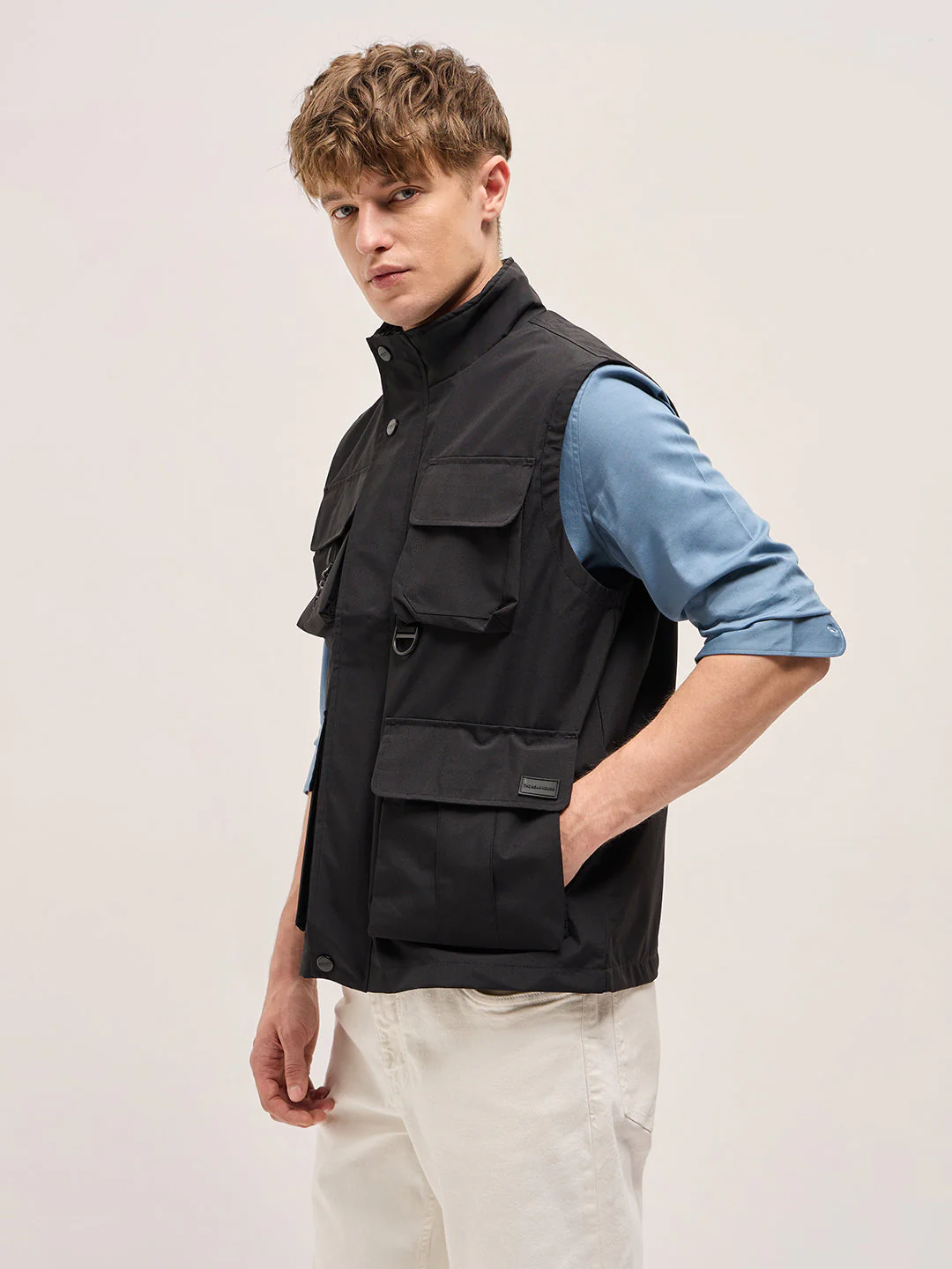 Men Black Outdoor Utility Multi-Pocket Vest Jacket - Image 3