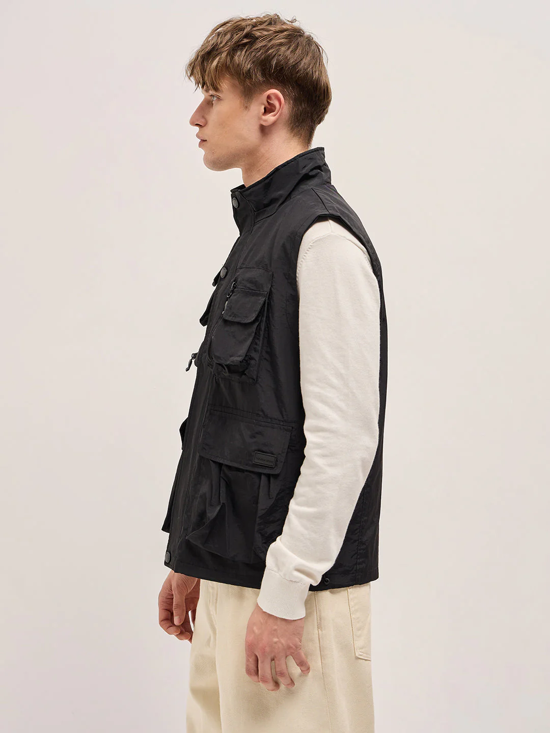 Men Black Outdoor Utility Multi-Pocket Vest Jacket - Image 3