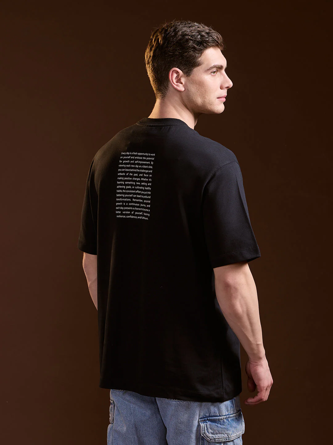 Men Black Oversize Floral Graphic Print Crew Neck T-shirt - Image 2