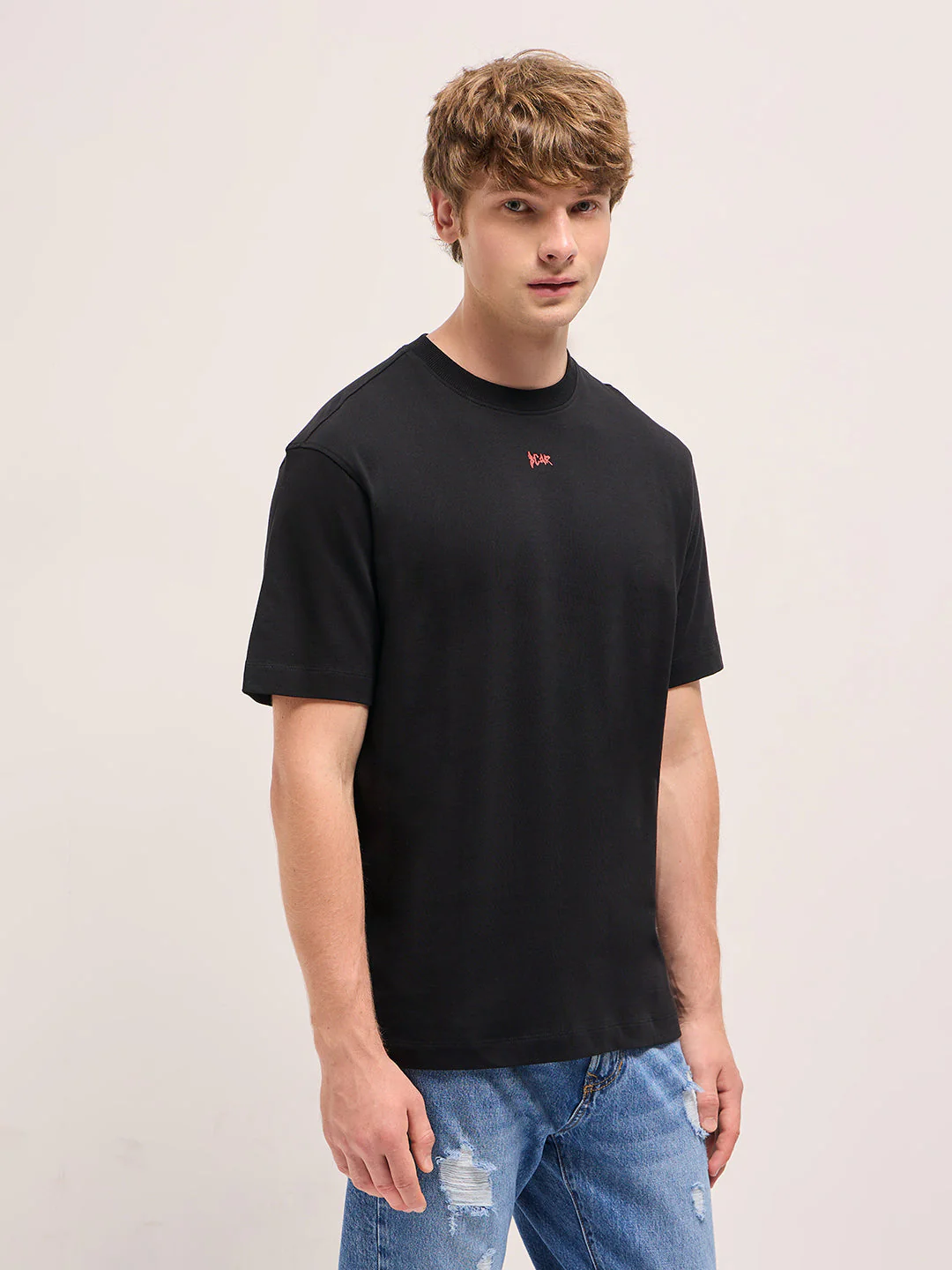 Men Black Oversize Graphic Abstract Printed Crew Neck T-shirt - Image 2