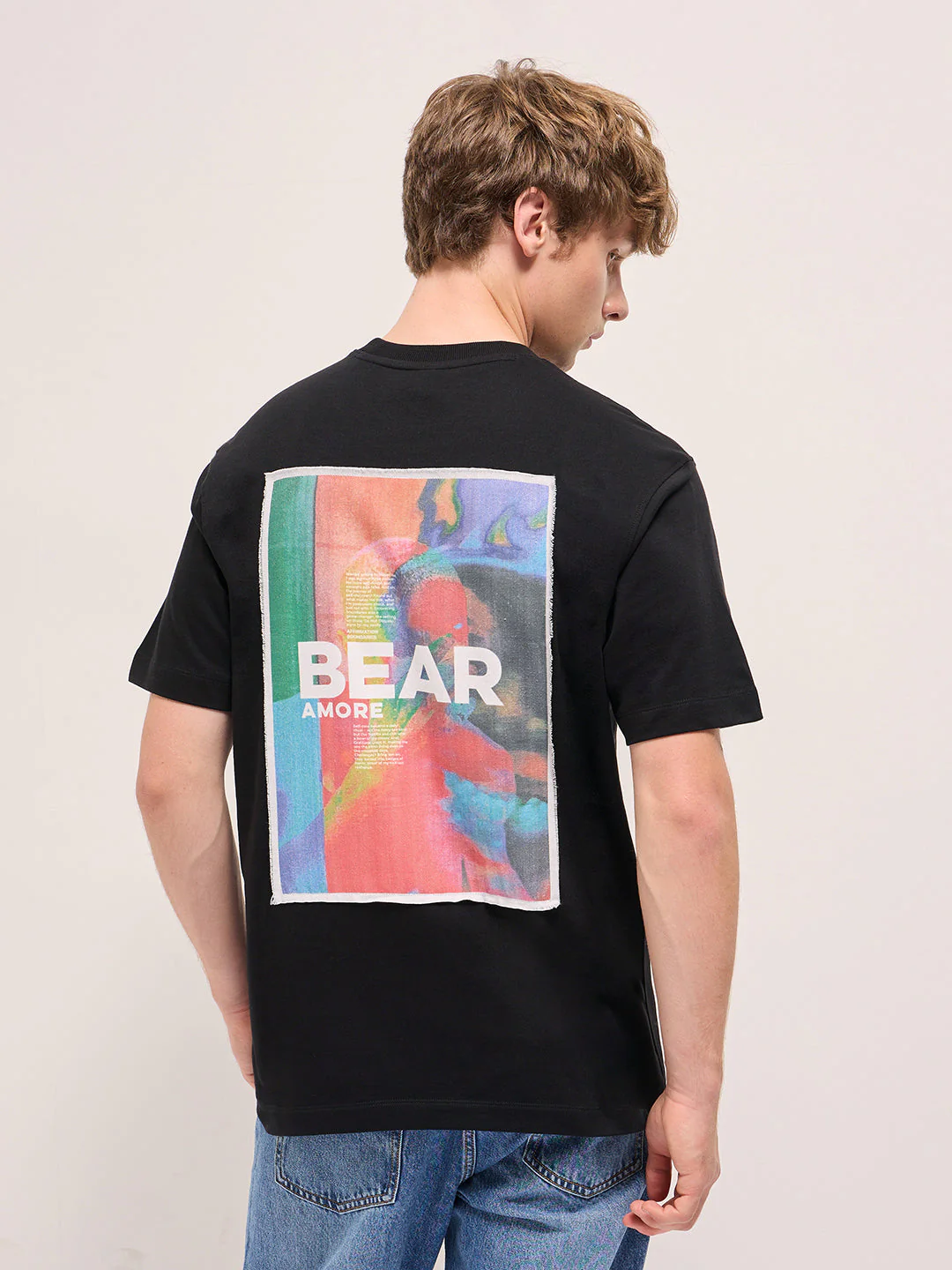 Men Black Oversize Graphic Abstract Printed Crew Neck T-shirt - Image 3