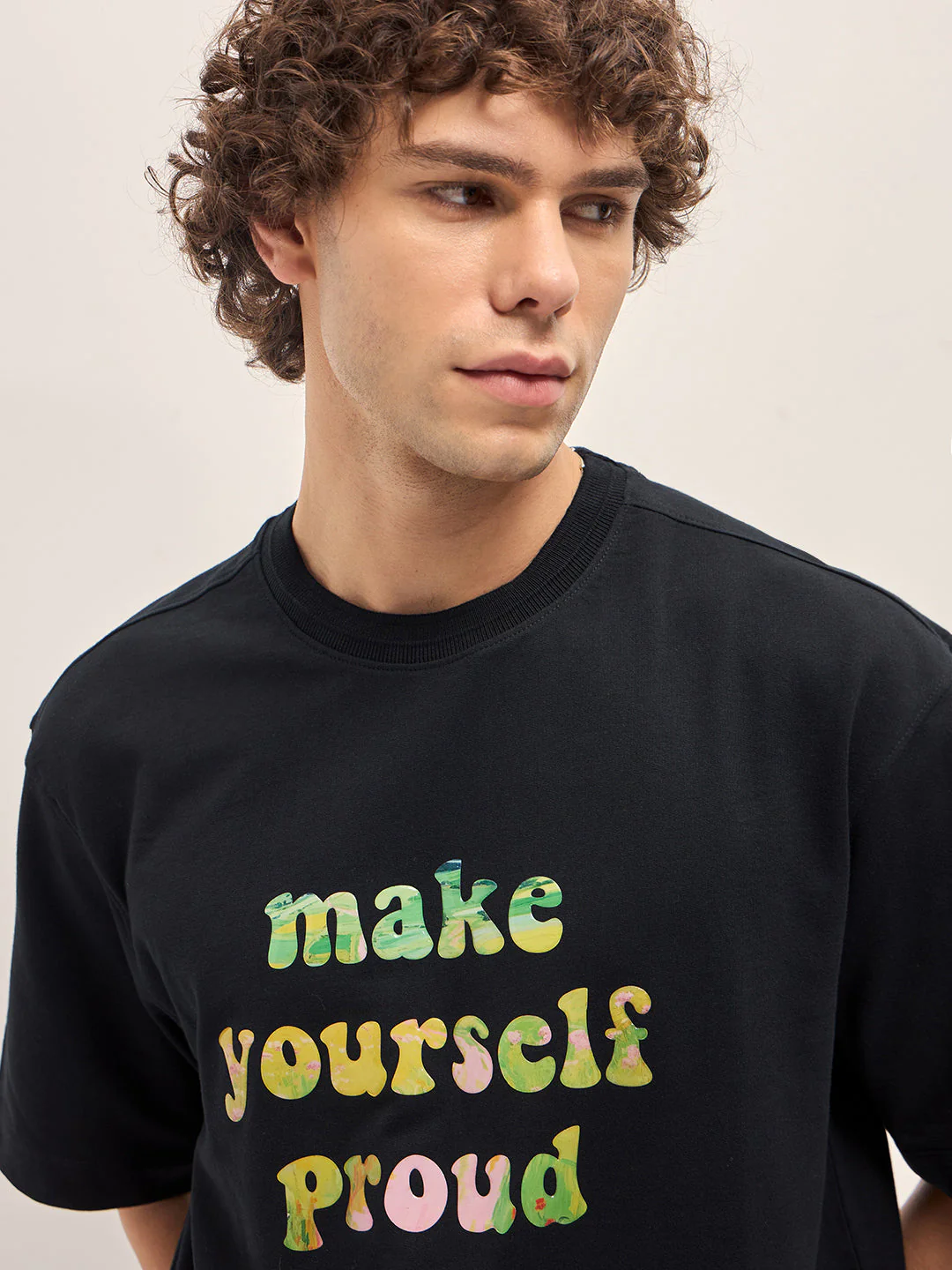 Men Black Oversize Graphic Design Crew Neck T-shirt - Image 5