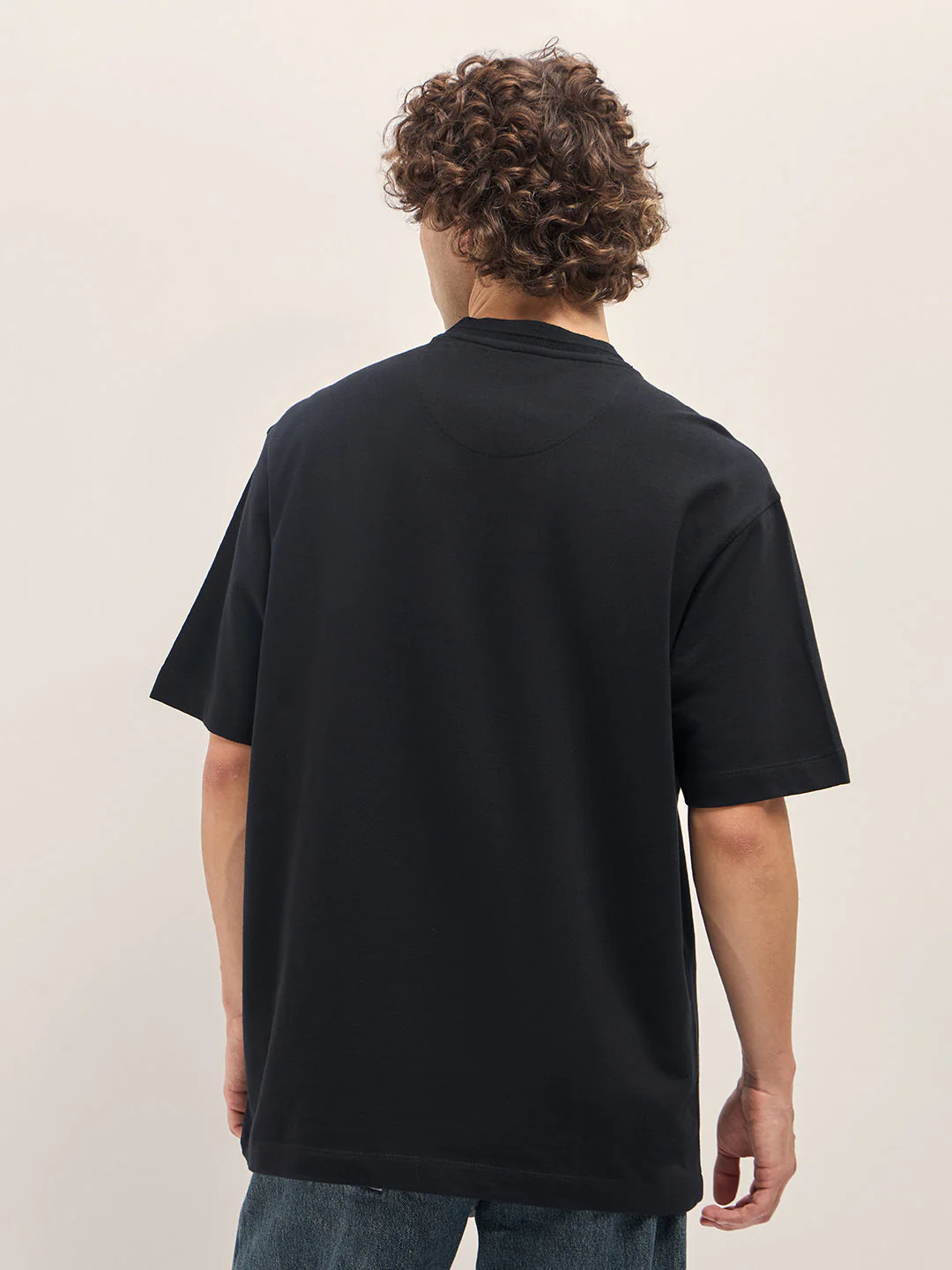 Men Black Oversize Graphic Design Crew Neck T-shirt - Image 2
