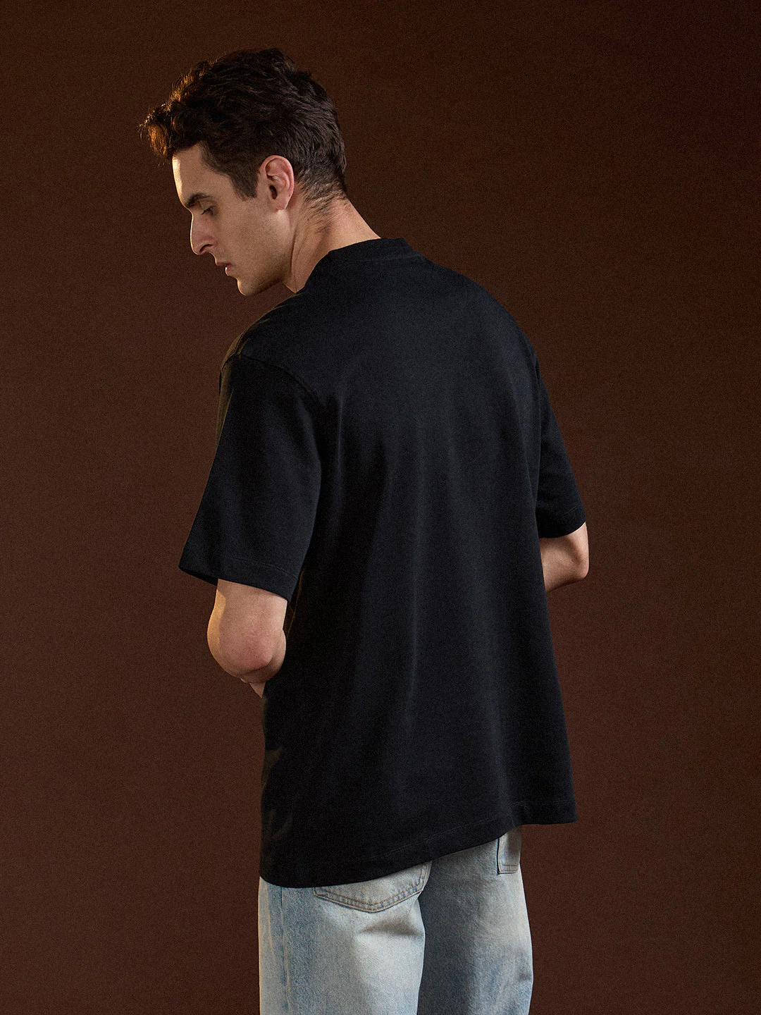 Men Black Oversize Graphic Design Crew Neck T-shirt - Image 2