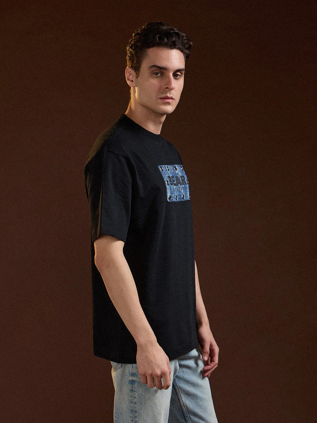Men Black Oversize Graphic Design Crew Neck T-shirt - Image 3