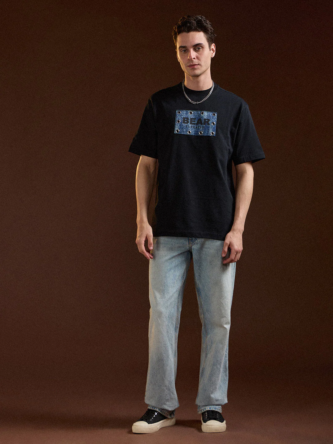 Men Black Oversize Graphic Design Crew Neck T-shirt - Image 4