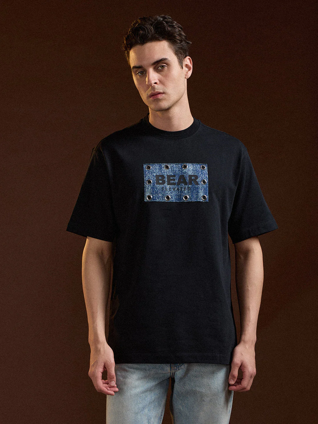 Men Black Oversize Graphic Design Crew Neck T-shirt - Image 6
