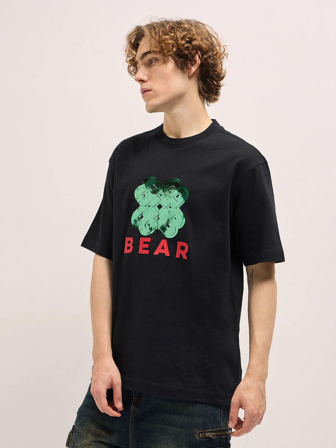 Men Black Oversize Graphic Printed Crew Neck T-shirt - Image 3
