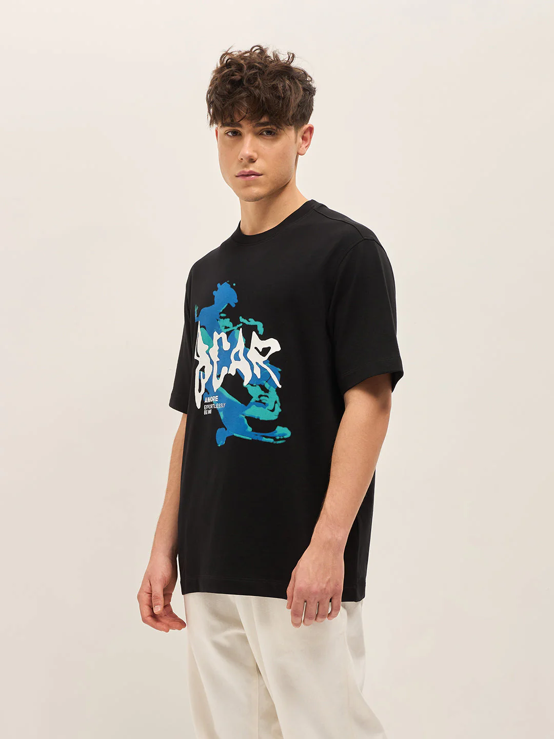 Men Black Oversize Graphic Printed Crew Neck T-shirt - Image 3
