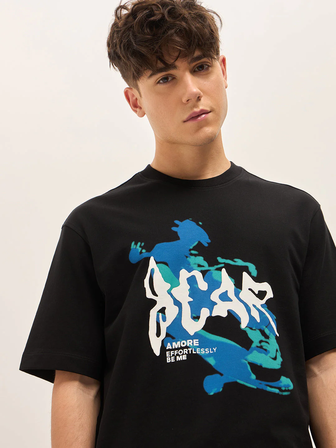 Men Black Oversize Graphic Printed Crew Neck T-shirt - Image 5