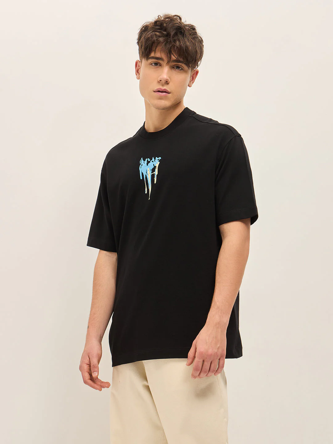 Men Black Oversize Graphic Printed Crew Neck T-shirt - Image 3