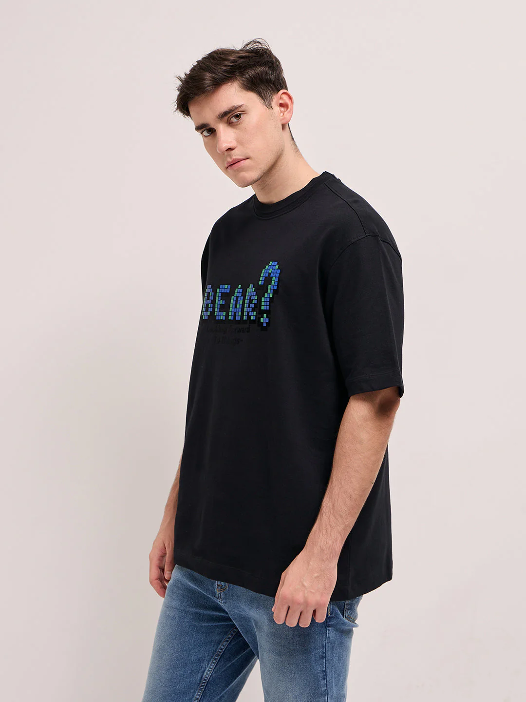 Men Black Oversize Graphic Printed Crew Neck T-shirt - Image 3